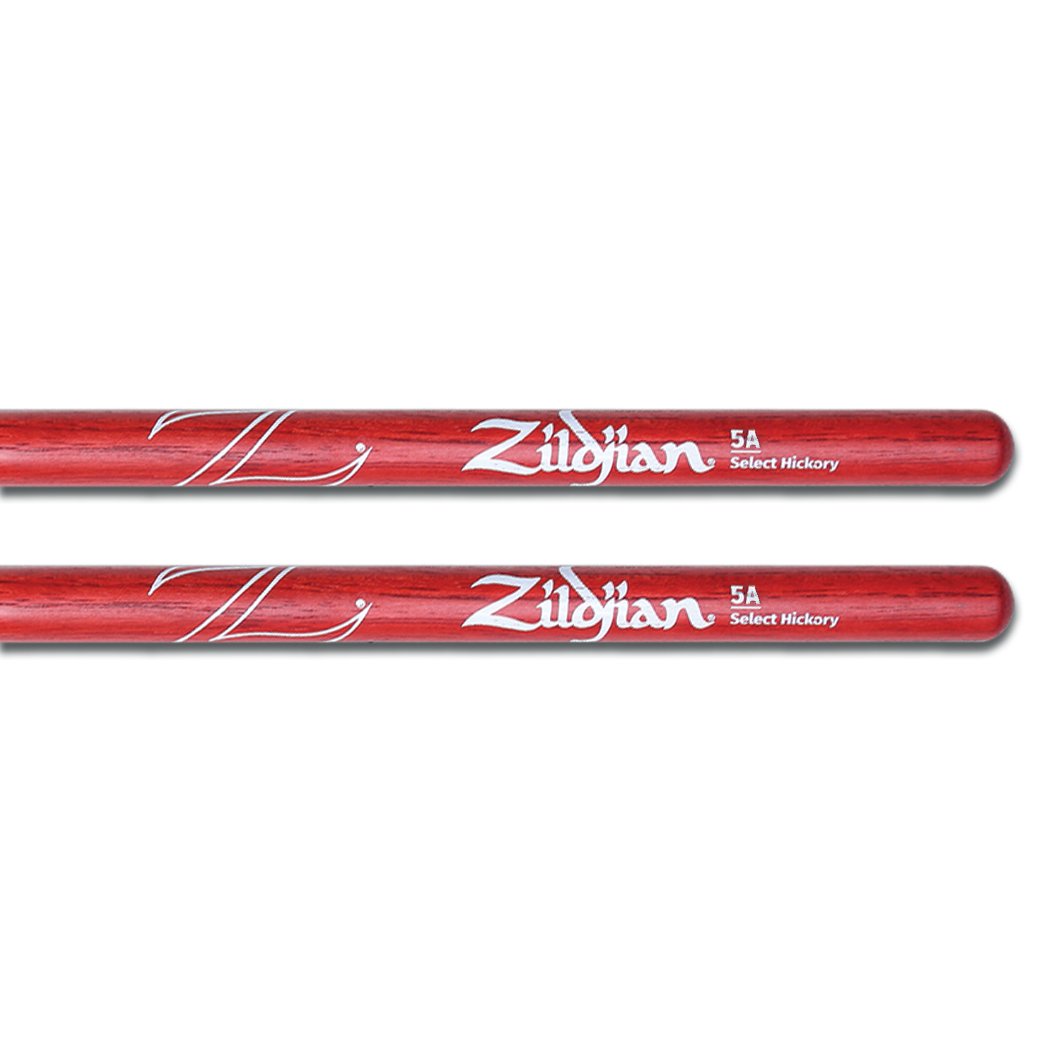 Zildjian 5A Red Finish Wood Tip Drumsticks - Image 1