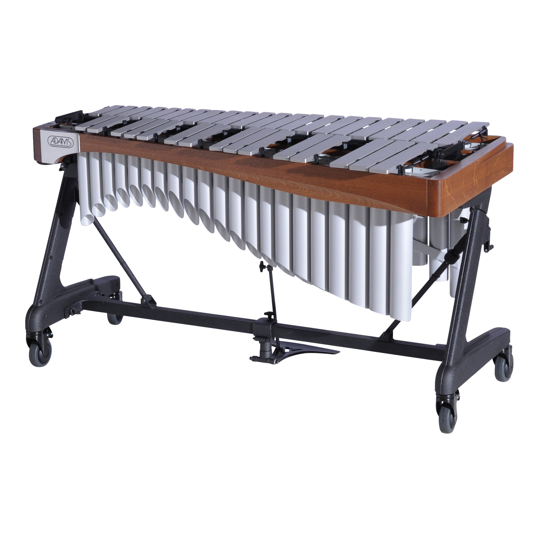 Adams Alpha Vibraphone with Silver Bars, Silver Resonators and Walnut Rails Audience Side