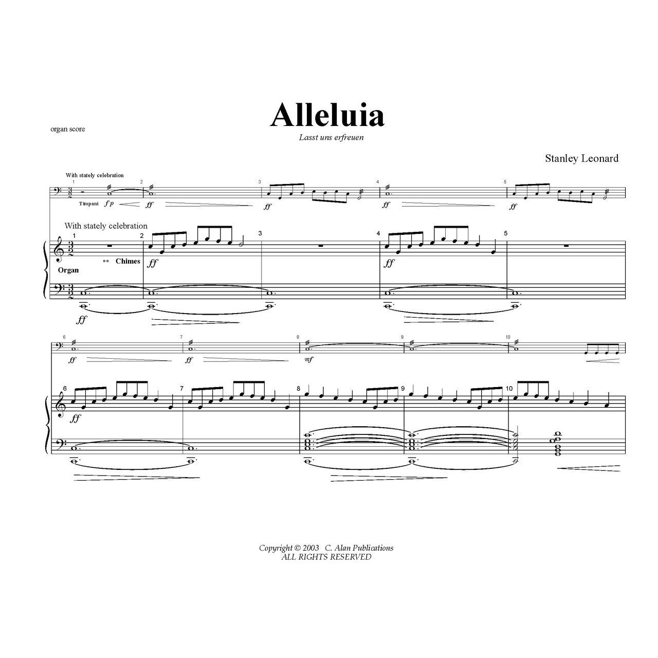Alleluia Organ and Timpani by Stanley Leonard Score sample
