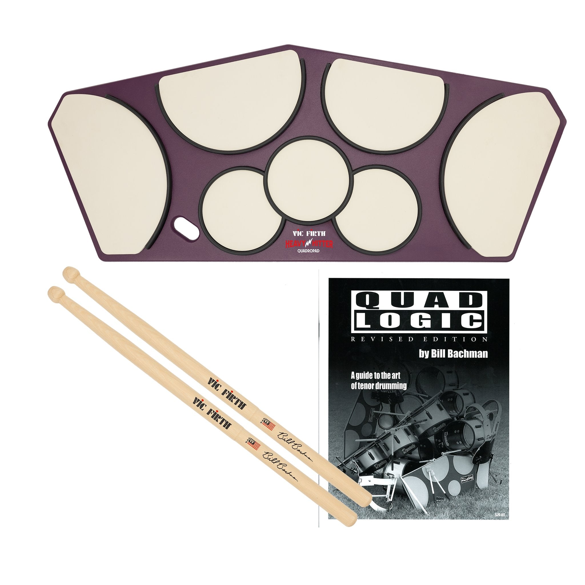 Bill Bachman Signature Bundle Vic Firth Billy Club Tenor Drumsticks, HHPQSR Tenor Pad and Quad Logic HR