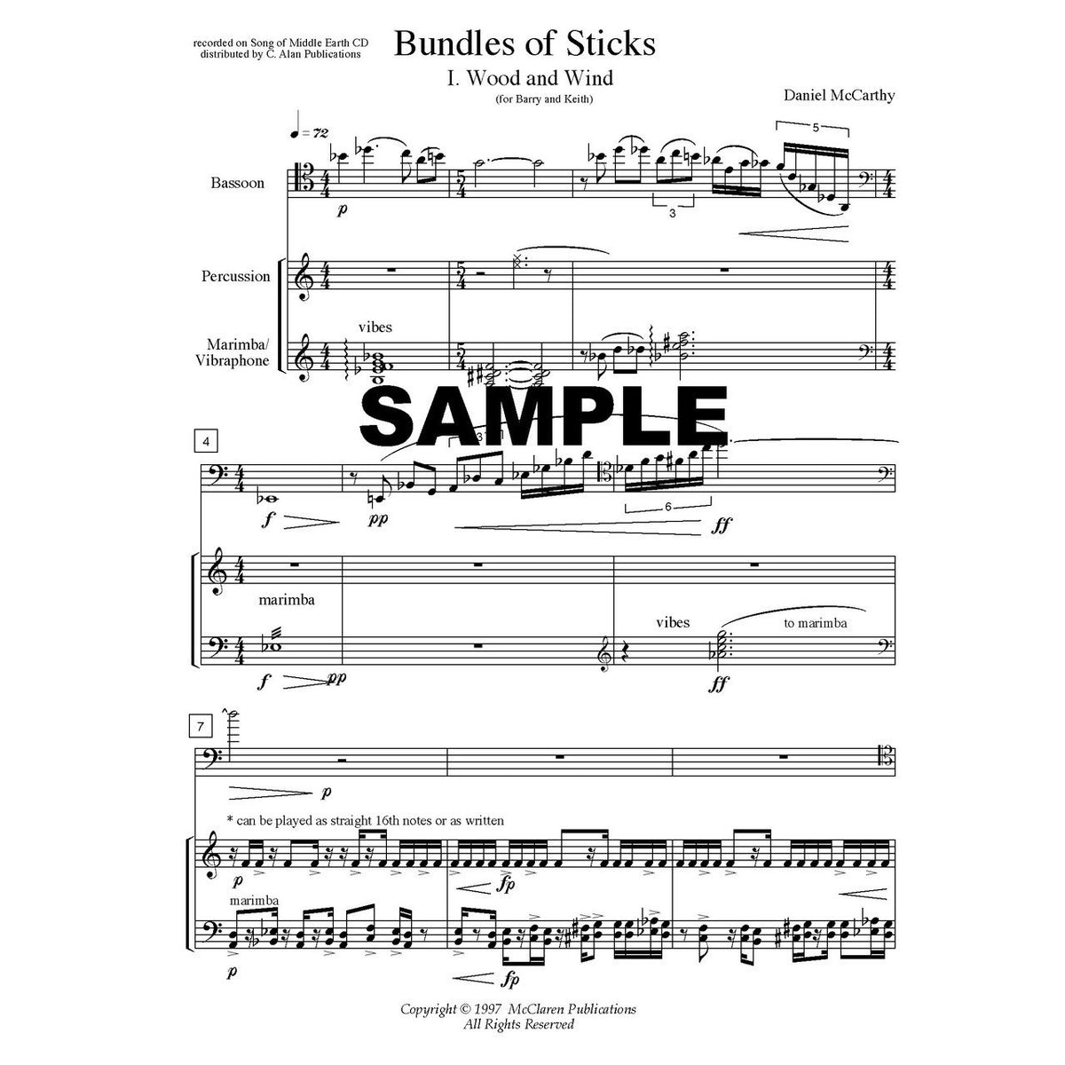 Bundles of Sticks Duet for Bassoon and Percussion by Daniel McCarthy Score Sample