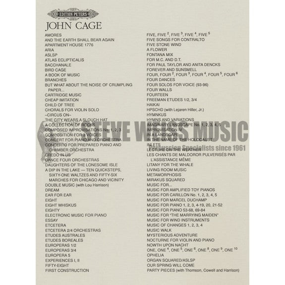 Cage-She Is Asleep, Duet for Voice & Prepared Piano(S)-VX/Prepared PN
