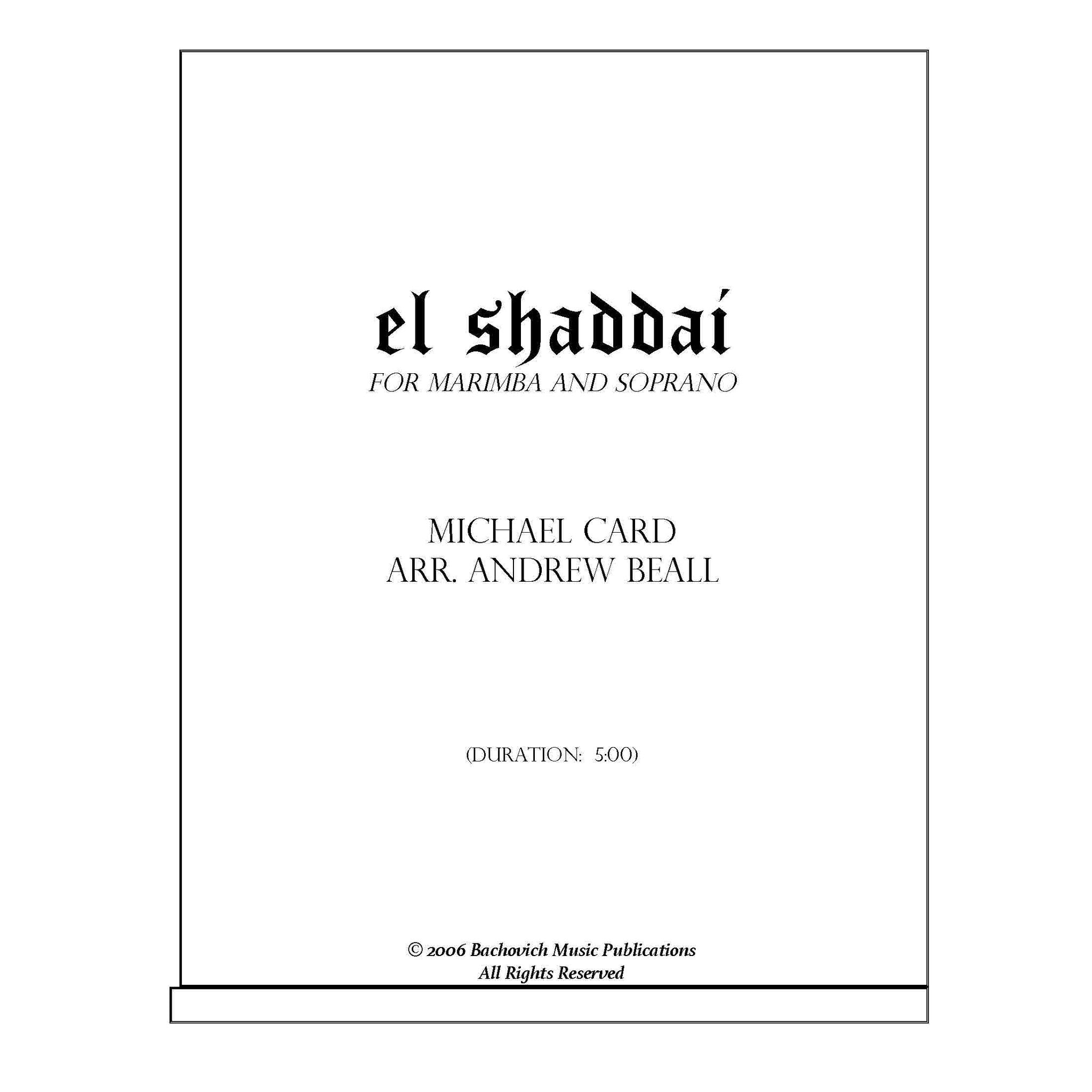 El Shaddai for marimba and soprano by Card Beall