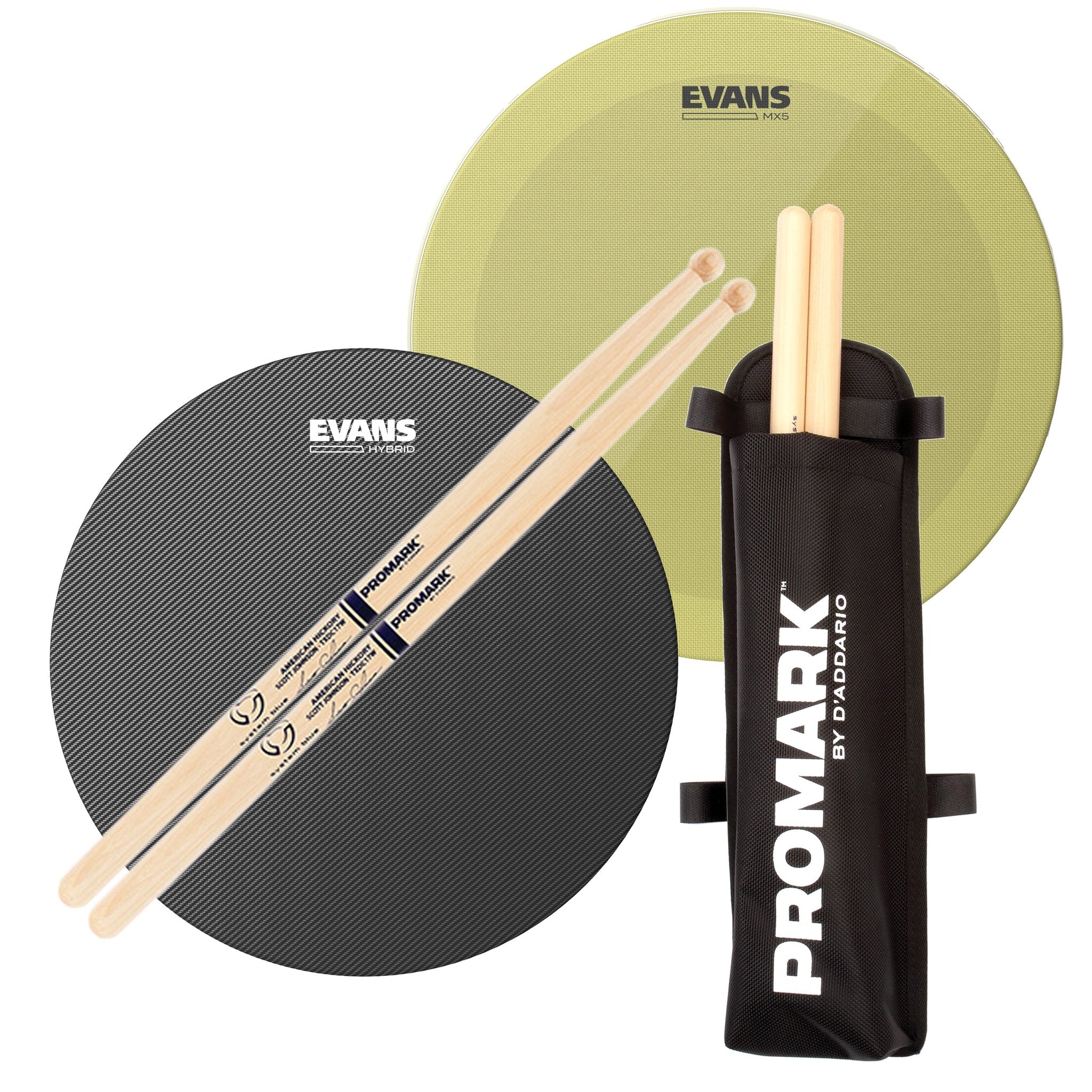 Evans Marching Snare Head bundle with Sticks & Quiver