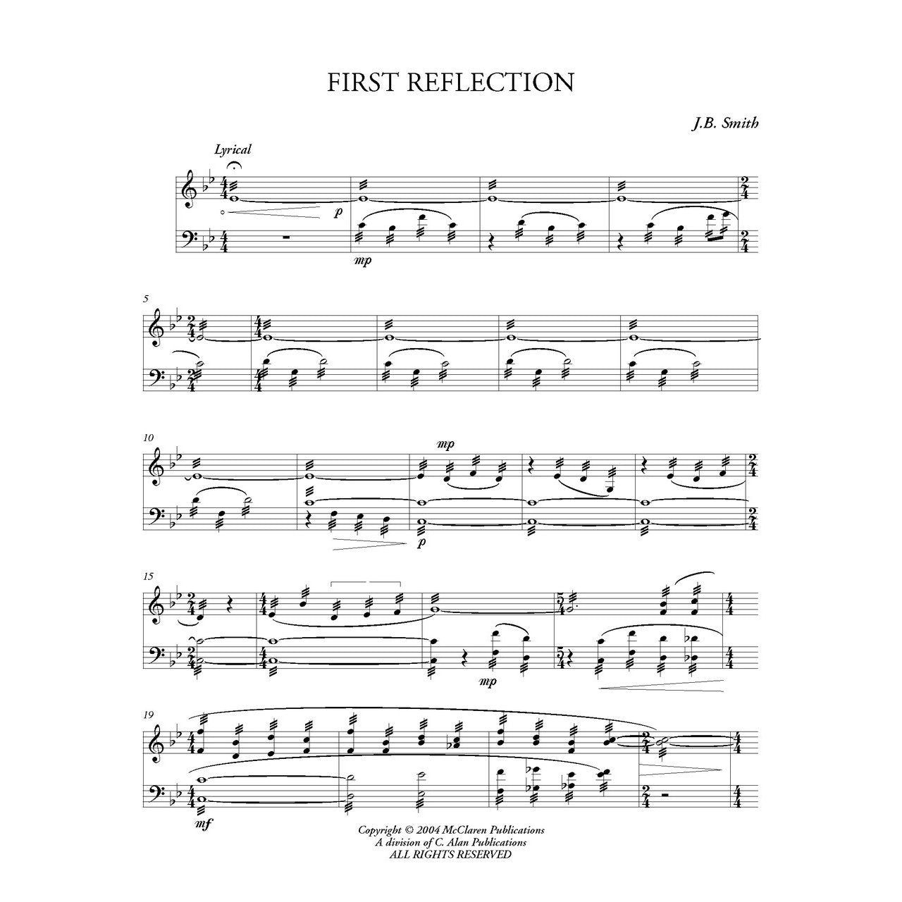First Reflection for Solo Marimba by JB Smith Score Example