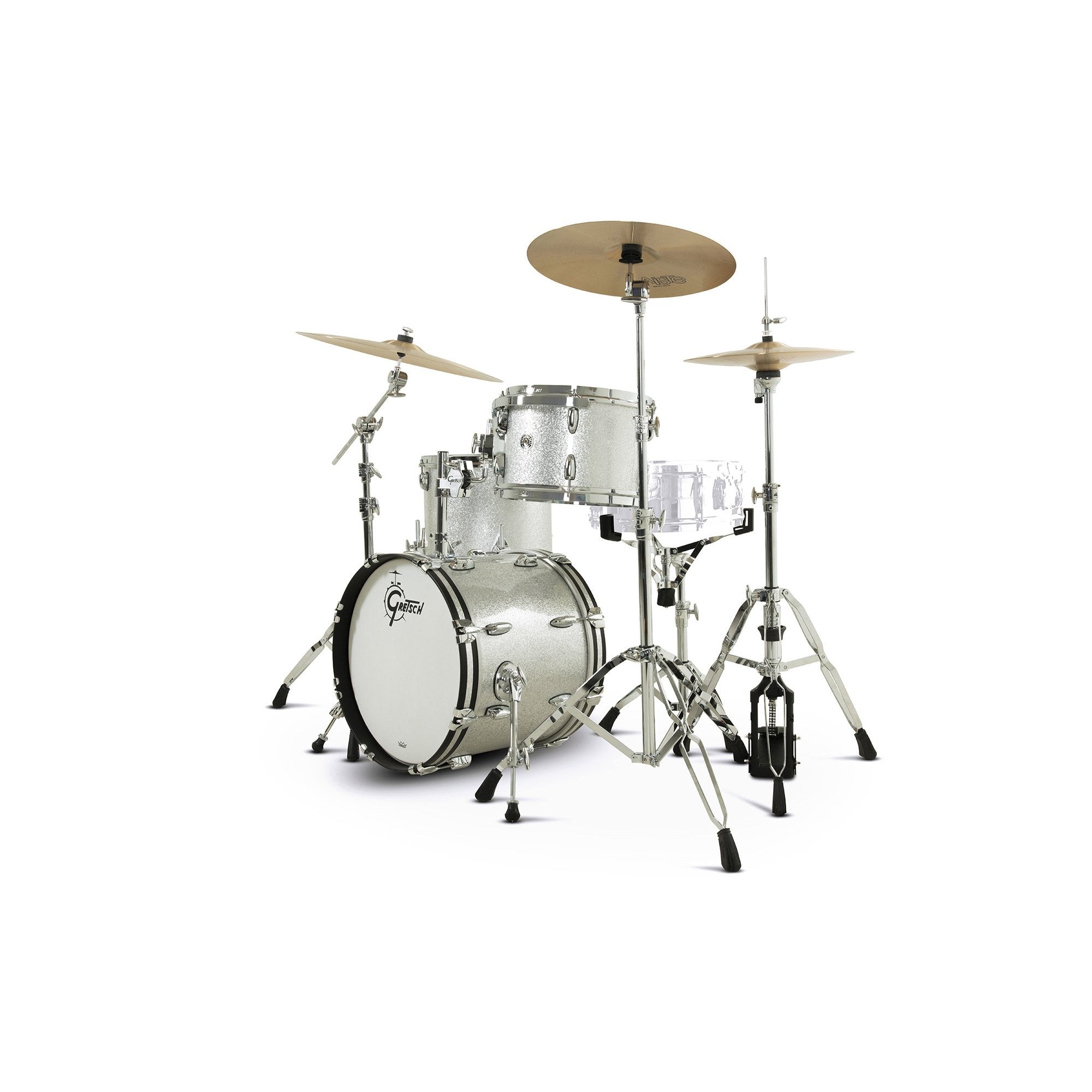 Gretsch Brooklyn 3-piece Drum Set Shell Pack - 18" Bass Drum - Silver Sparkle GBKT-J483-012  Snare Side