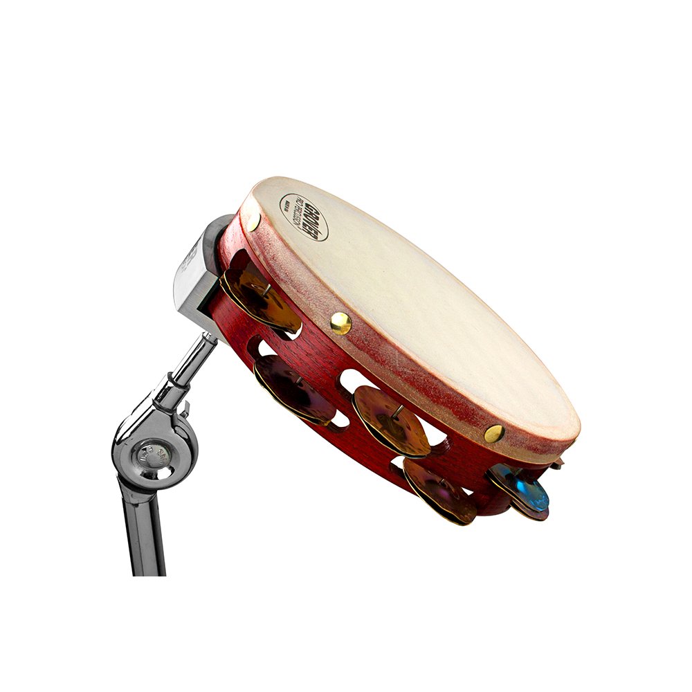 Grover Pro Percussion Tambourine Mounting Clamp with Tambourine Mounted from Side