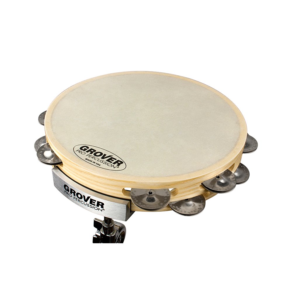 Grover Pro Percussion Tambourine Mounting Clamp with Tambourine Mounted with Head
