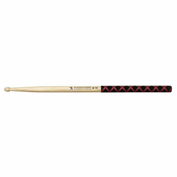 Headhunters Hickory Classic 5B Drumsticks with Red/ Black Extreme Grip