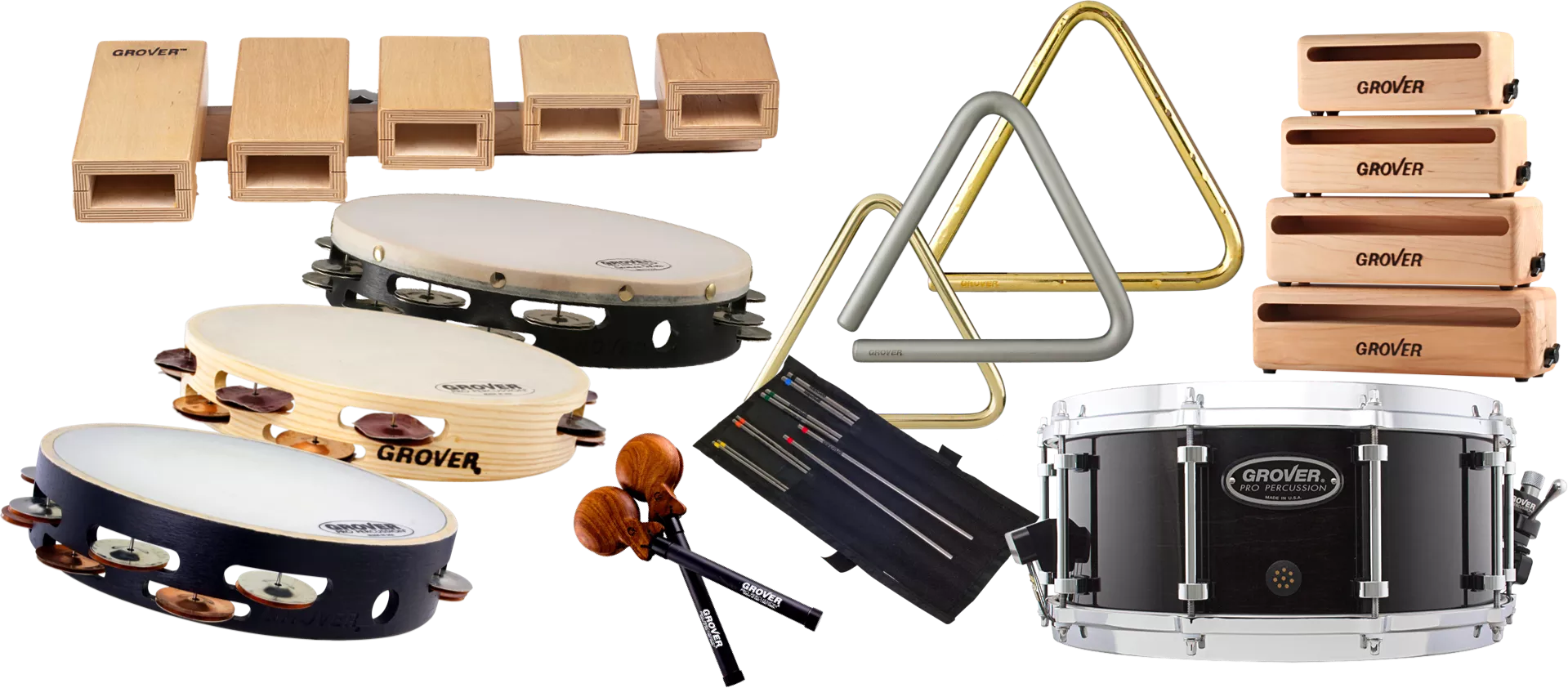 Various Grover Pro Percussion products.
