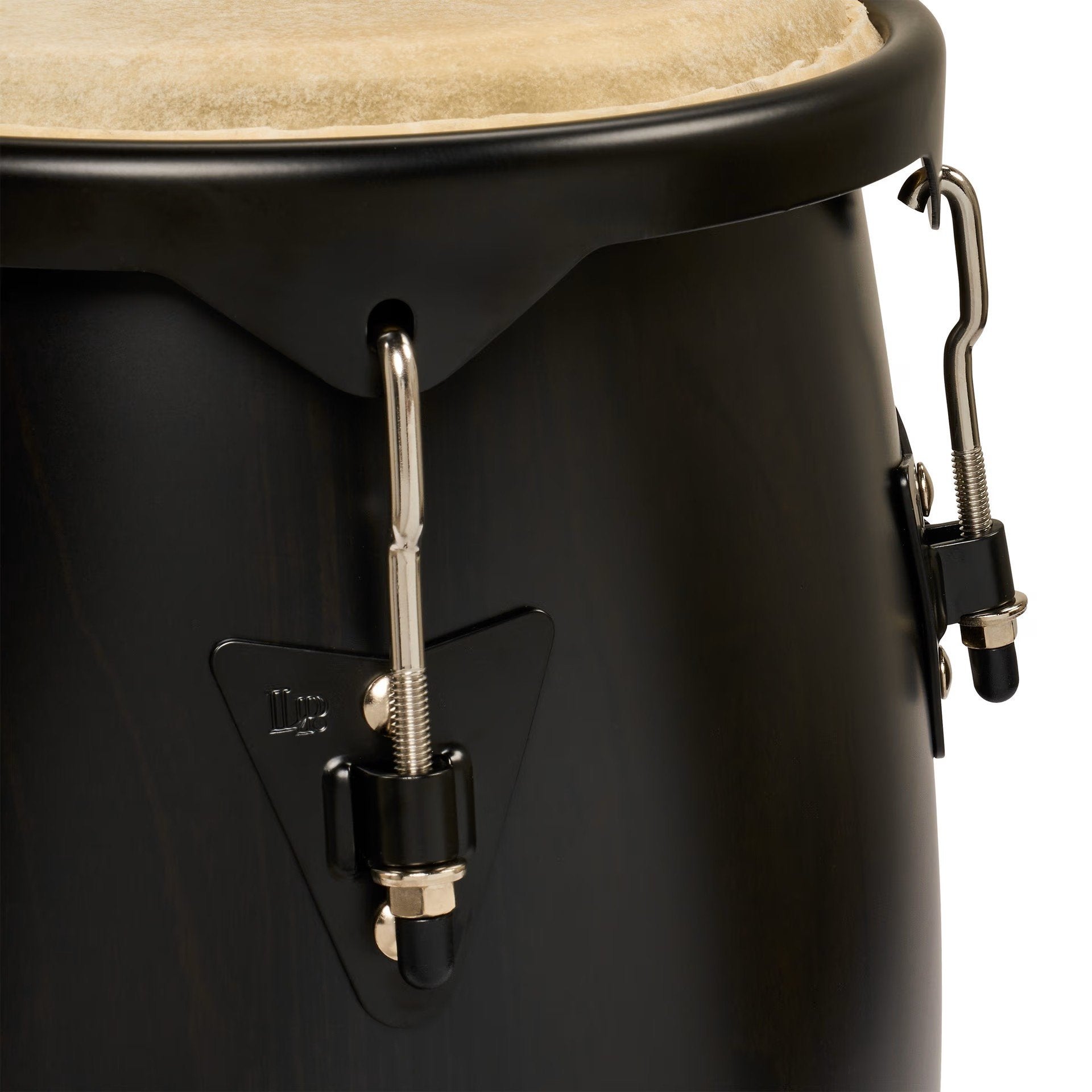 LP City II Mango Black Conga closeup on hardware, lugs, EZ Curve rims