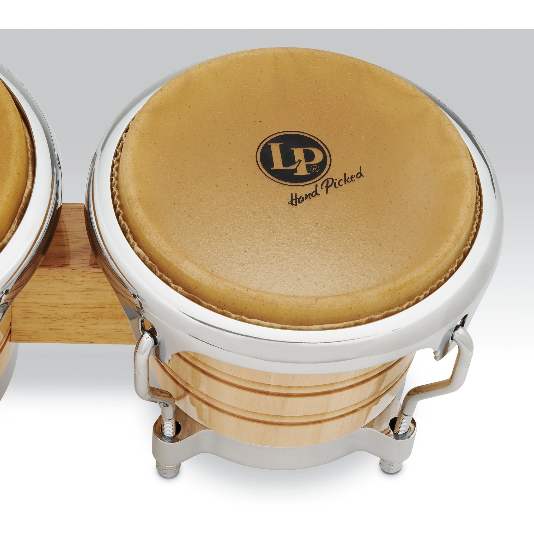 LP Generation II Bongos Natural with Chrome Hardware Head Close-Up