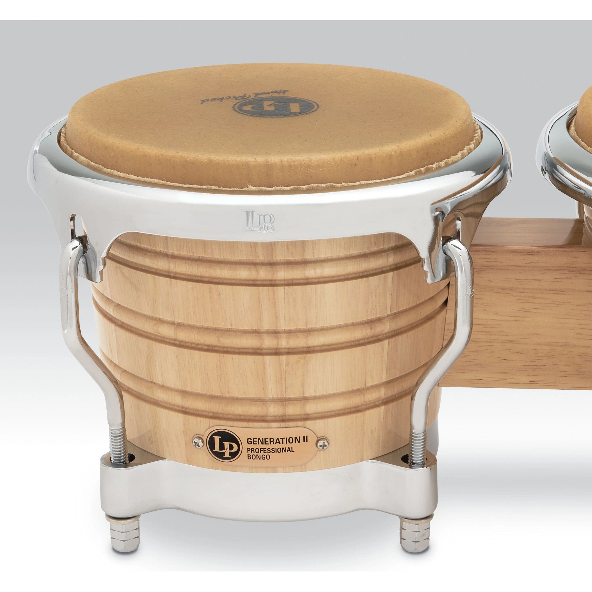 LP Generation II Bongos Natural with Chrome Hardware Logo Close-Up