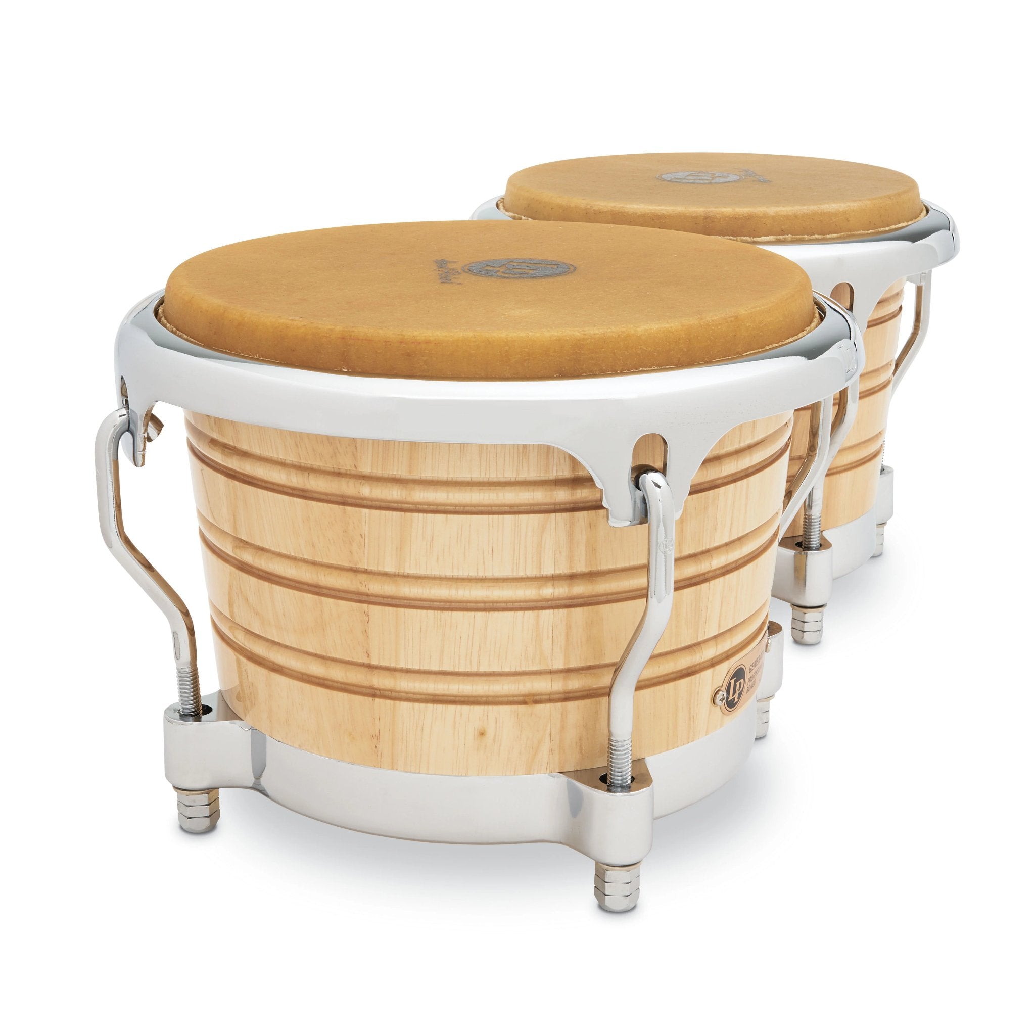 LP Generation II Bongos Natural with Chrome Hardware Side Angle