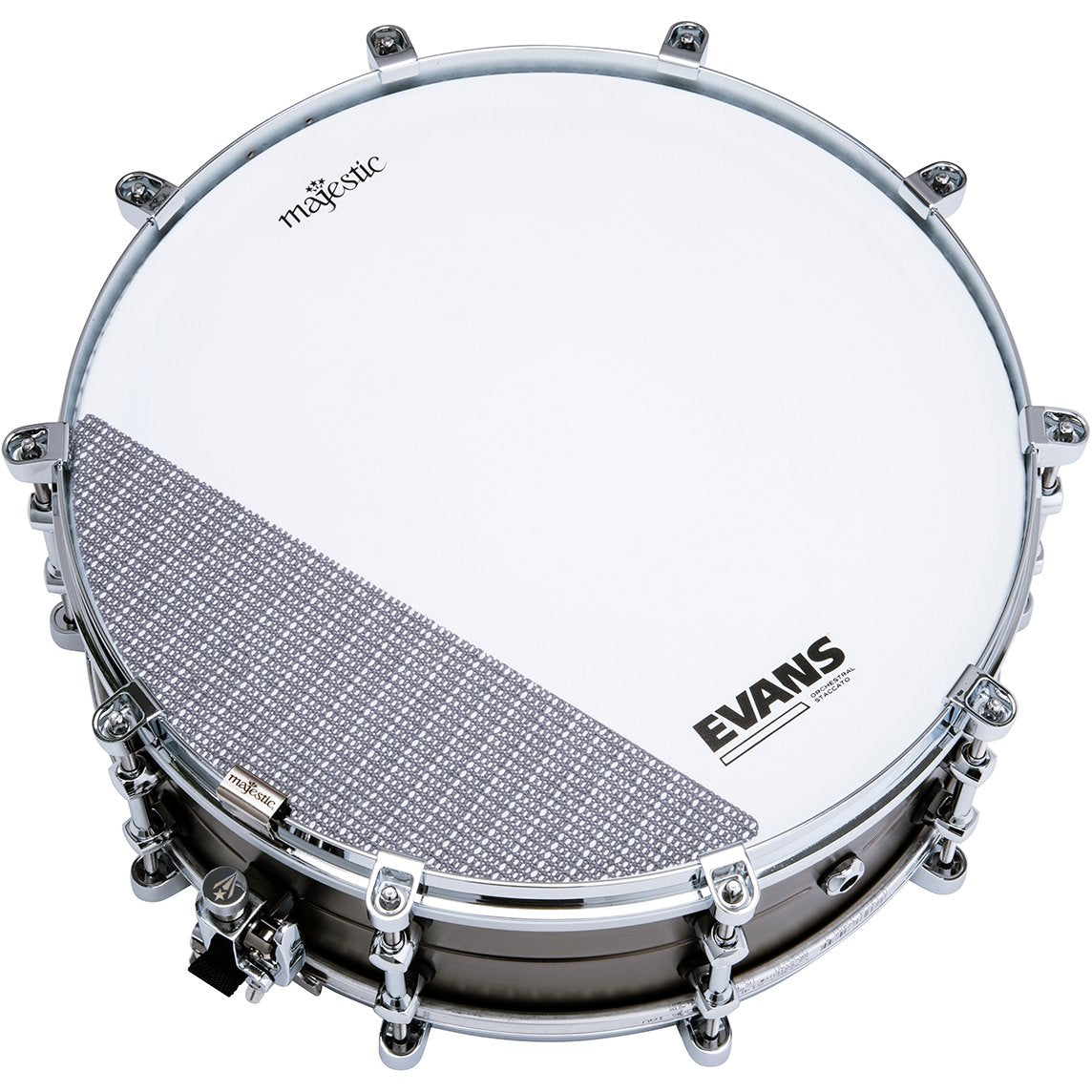 Majestic 14" X 4" Brass Opus One Snare Drum Head with Frequency Modifier Angled