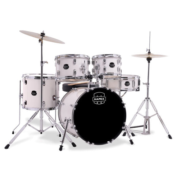 Mapex Comet Series 5pc Complete Drum Set 20" Bass Drum - White Thin Grain