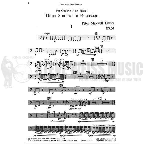 Maxwell-Davies-Three Studies for Percussion(P)-2B/V/2X/2M/Bass M