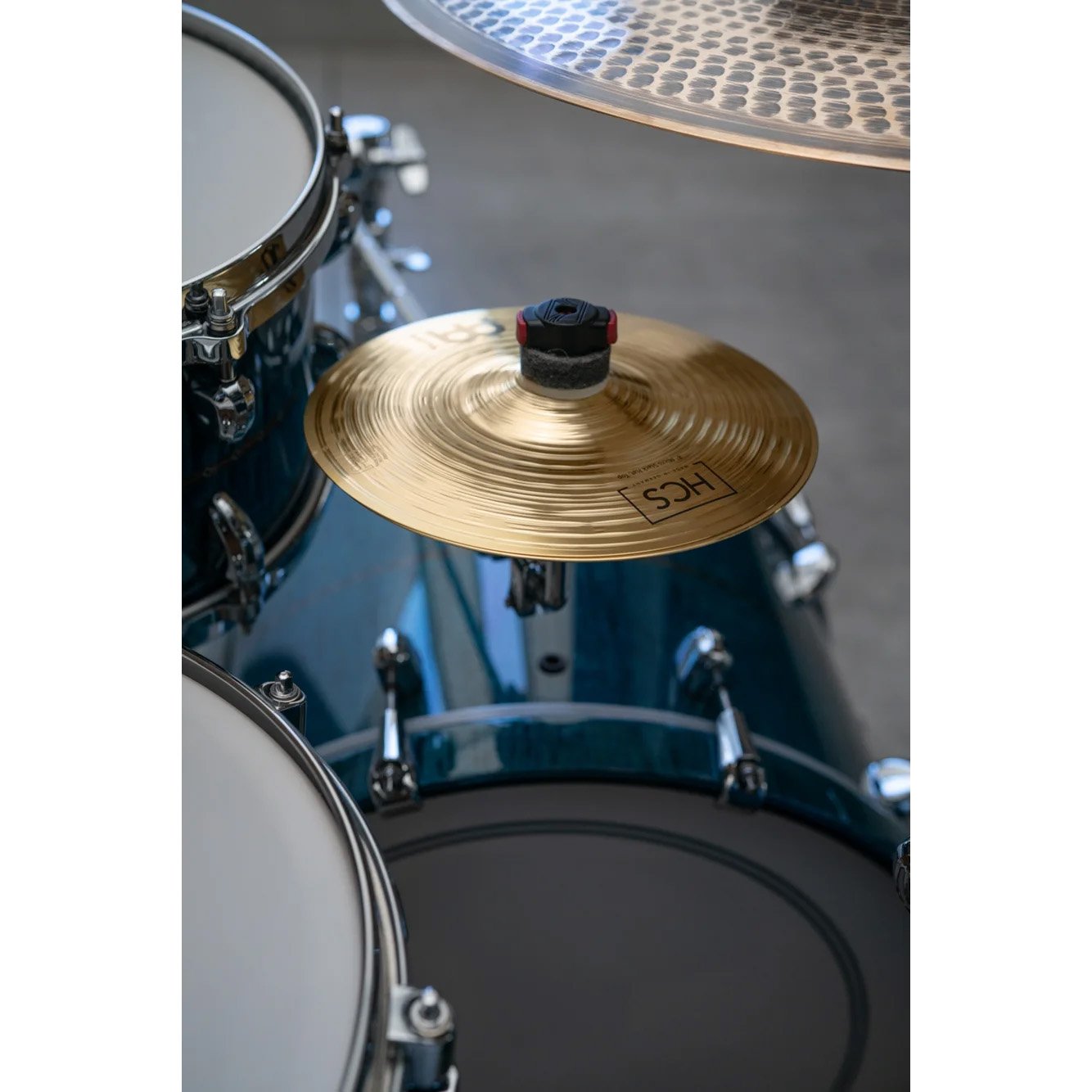 Meinl 8" Micro Stack Hats - HCS8H Mounted to bass drum on drumset