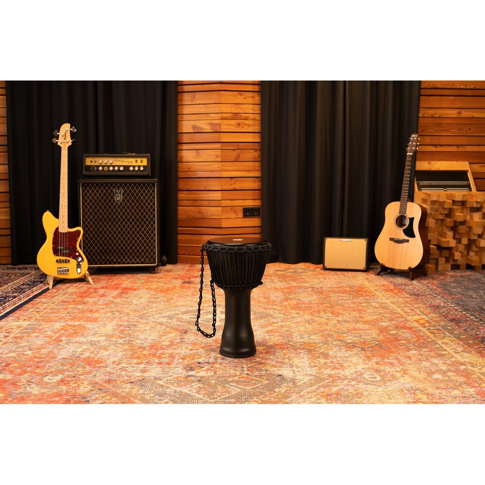 Meinl Rope-tuned Travel Djembe with Goatskin Head - 10" x 20" - Phantom Black - Image 9