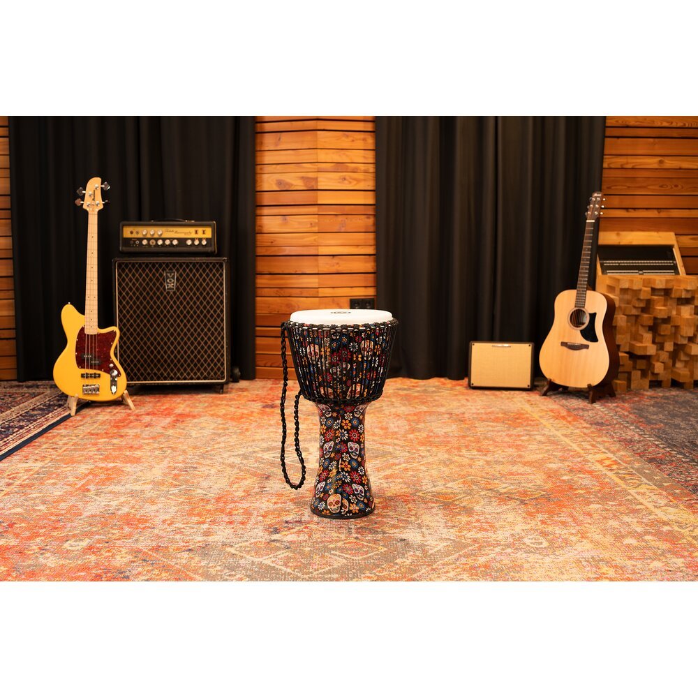 Meinl Rope-tuned Travel Djembe with Synthetic Head - 12" x 24" - Day of the Dead - Image 2