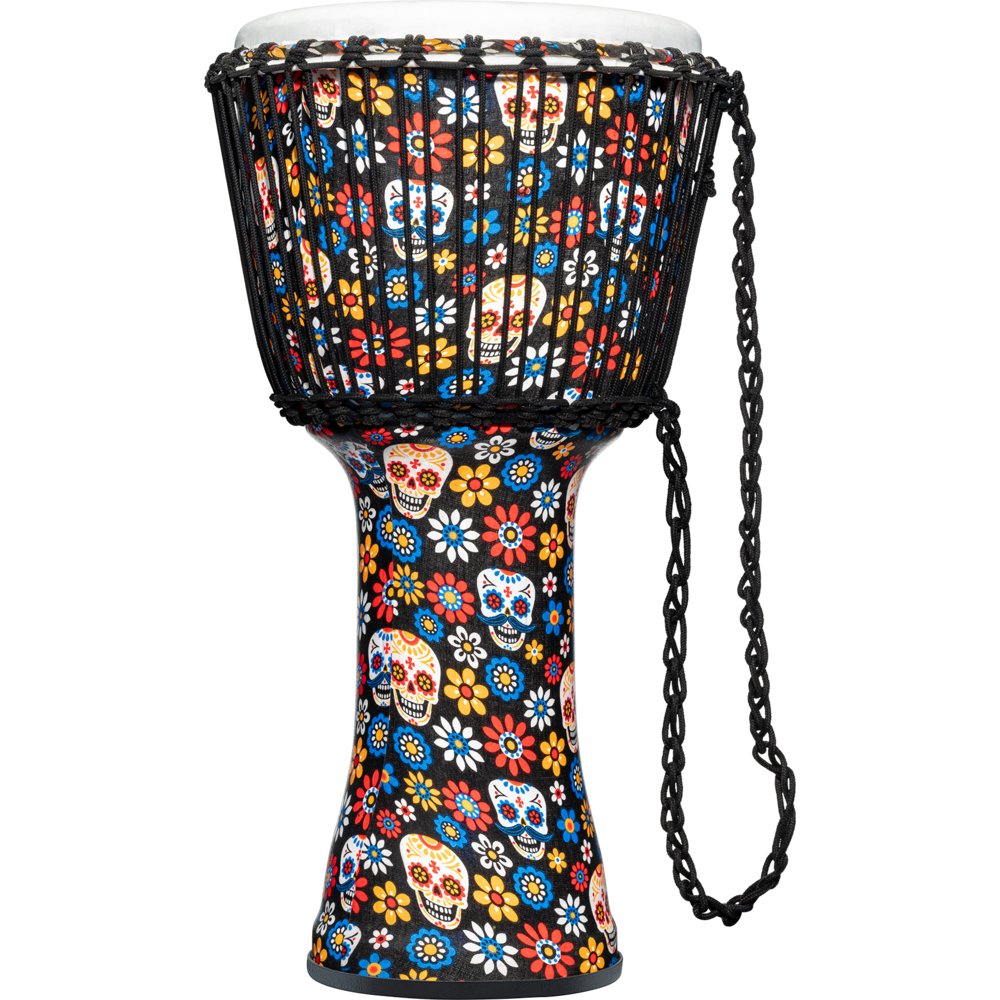 Meinl Rope-tuned Travel Djembe with Synthetic Head - 12" x 24" - Day of the Dead - Image 1