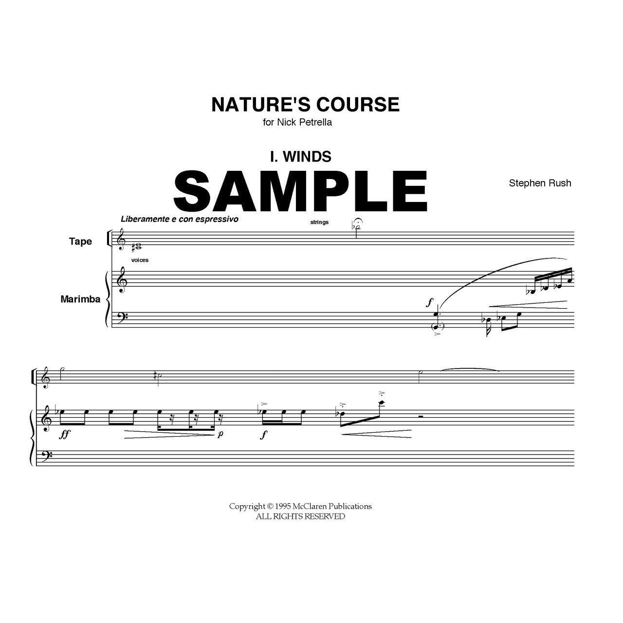 Nature's Course for solo marimba and track by stephen rush score example