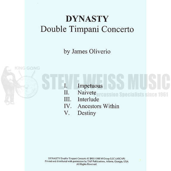 Oliverio-Dynasty Double Timpani Concerto (Solo parts ONLY)-10T (2 players)/Orch.