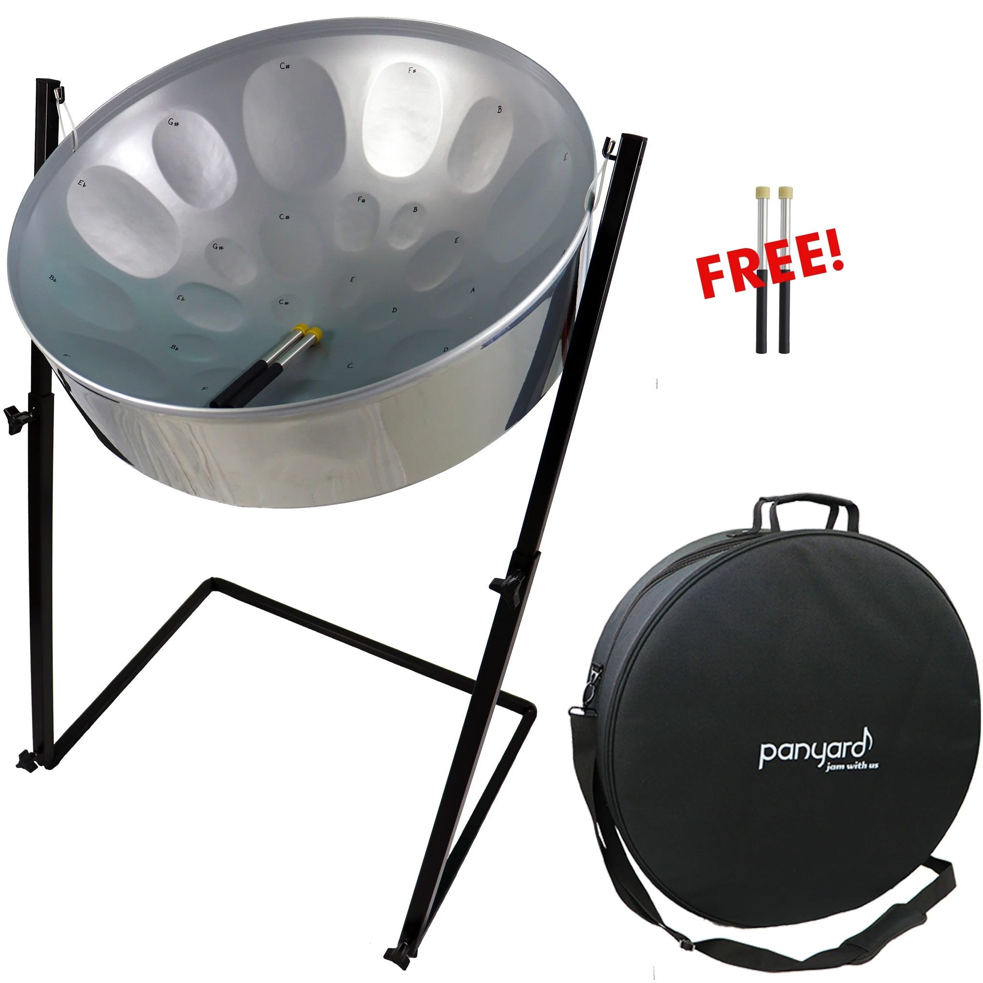 Panyard C20 Lead Pan with Stand, Case & Mallets High Gloss Silver Finish