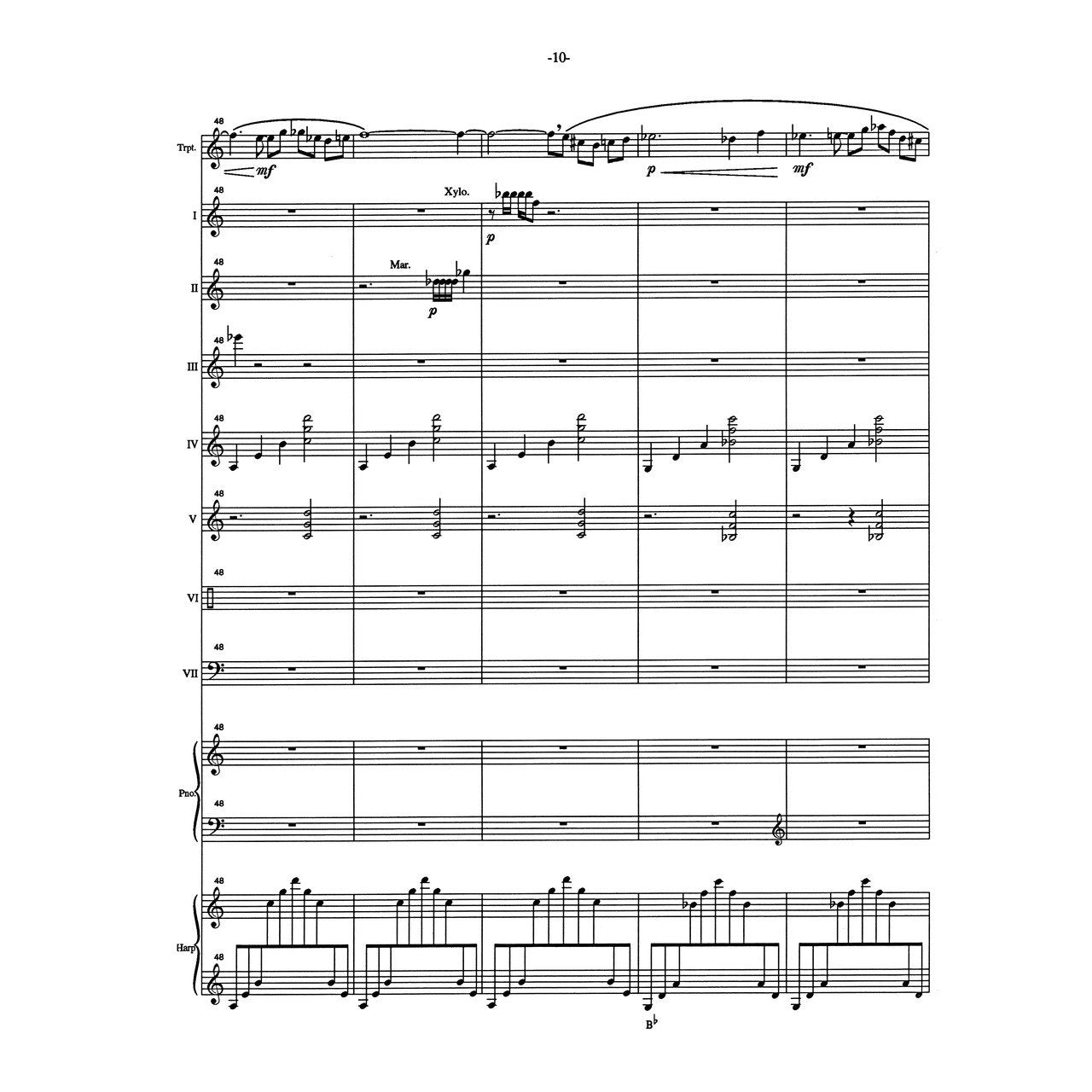 Parker Concertino for B flat trumpet and percussion score p 10 sample