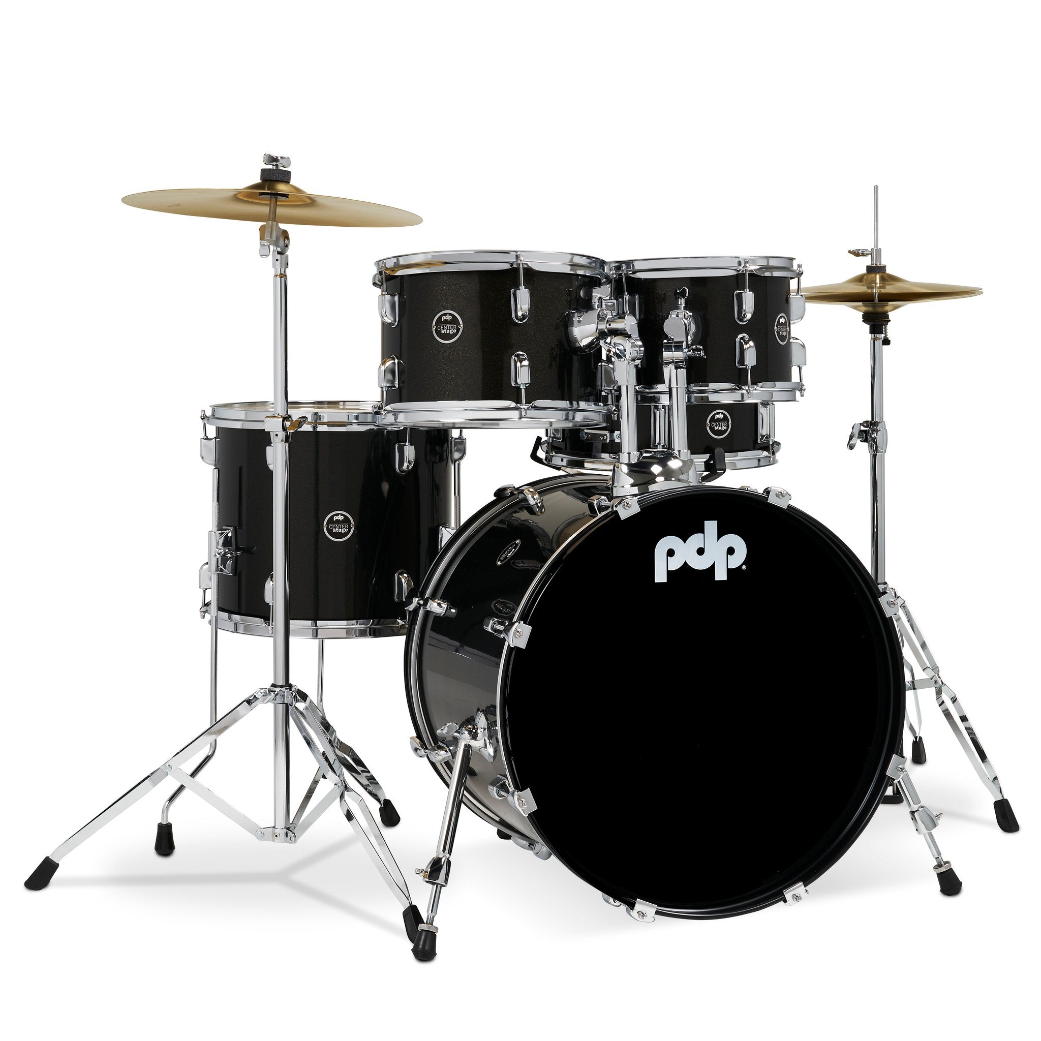 PDP Center Stage Complete Drum Set 7x10, 8x12, 12x14F, 14x20, 5x14  Iridescent Black Sparkle PDCE2015KT-IB
