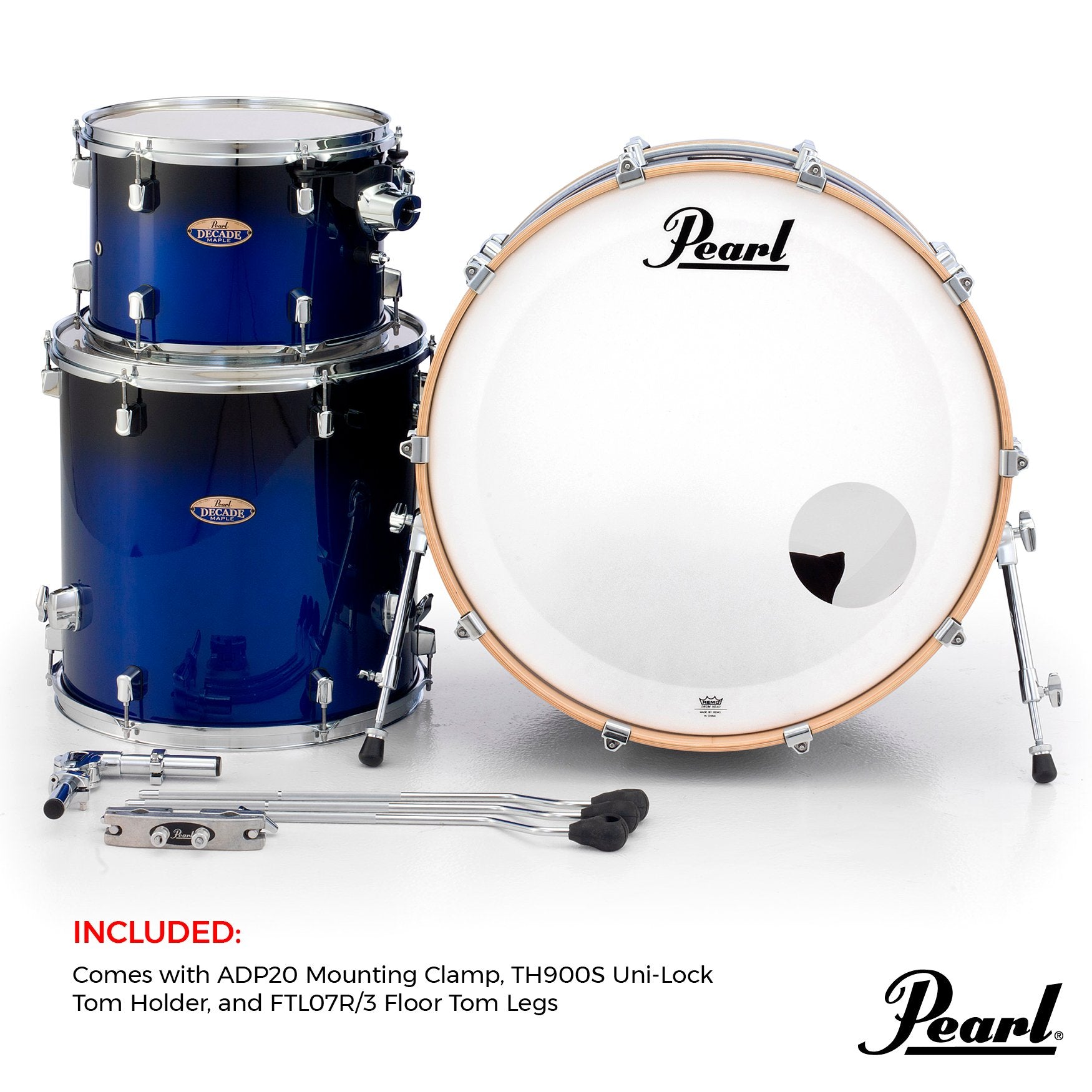 Pearl Decade Maple 3-piece Drum Set Shell Pack - 24" Bass Drum - Kobalt Blue Fade - Image 7