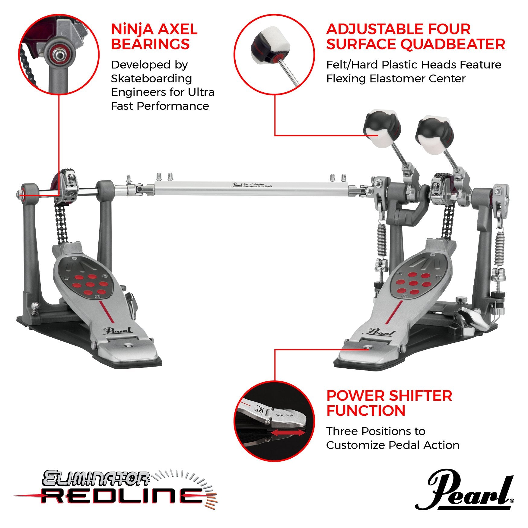 Pearl Eliminator Redline Double Bass Drum Pedal - Chain (P2052C) - Image 6
