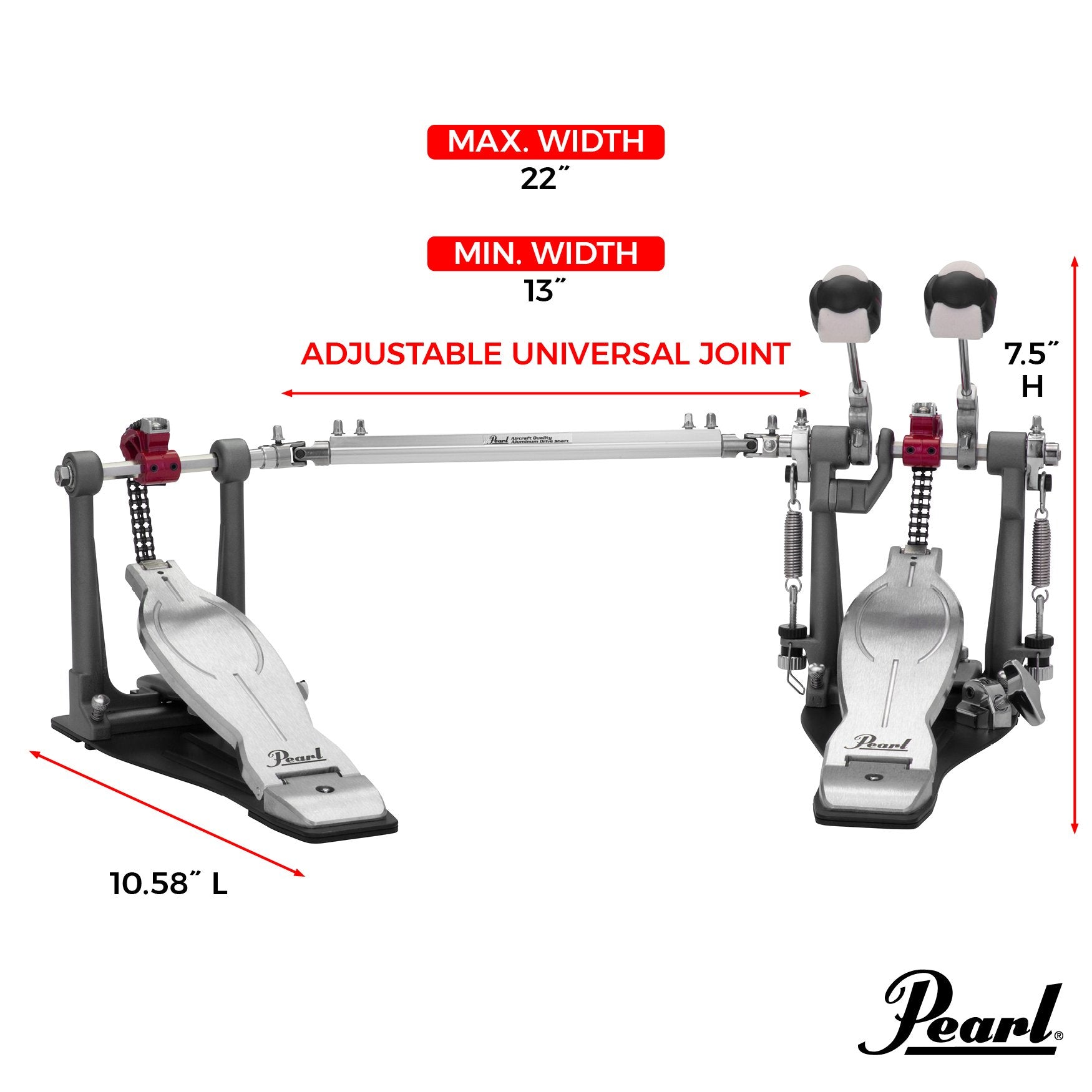 Pearl Eliminator Solo Double Bass Drum Pedal - Red Cam - Image 7