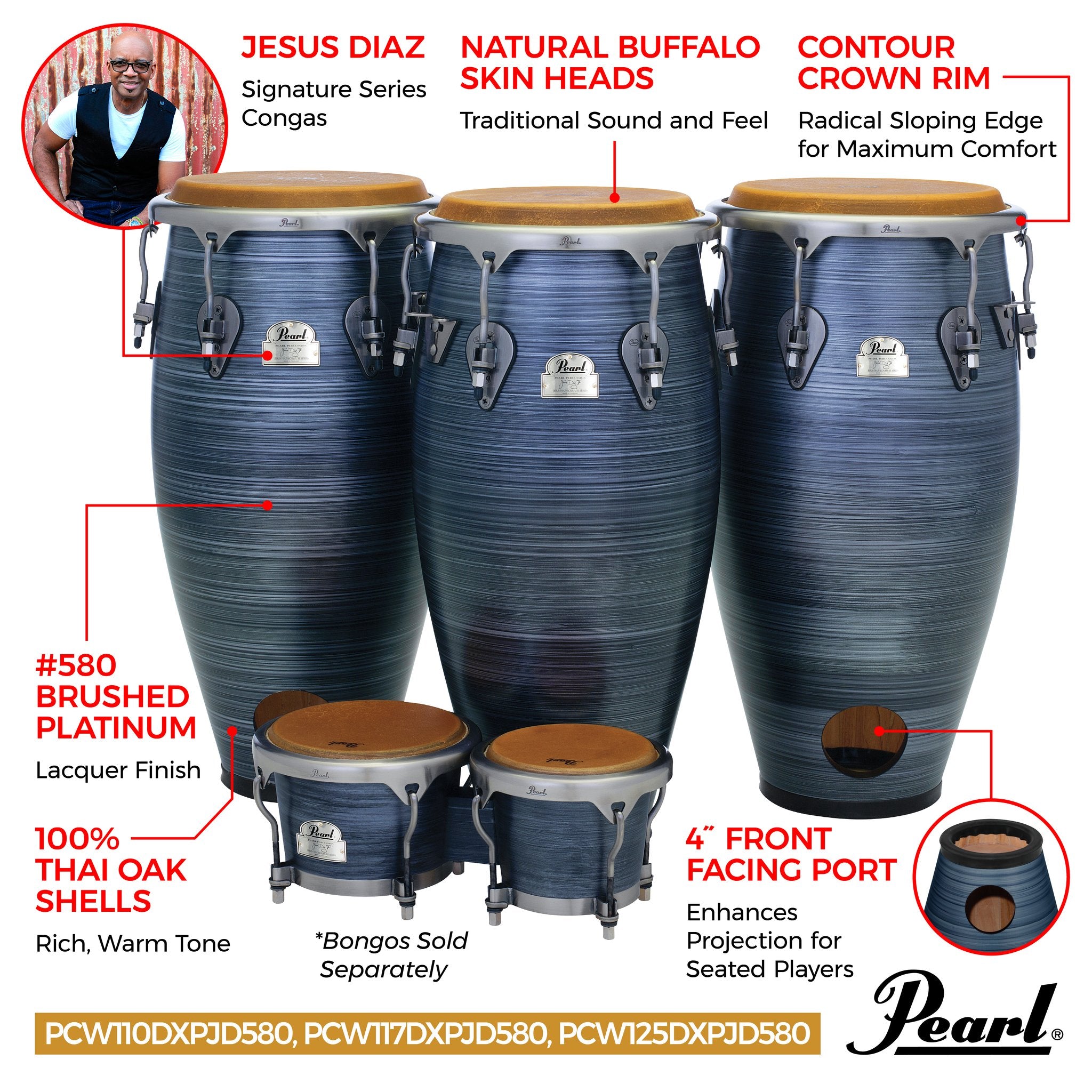 Pearl Jesus Diaz Signature Conga - 11.75" - Brushed Platinum - Image 2