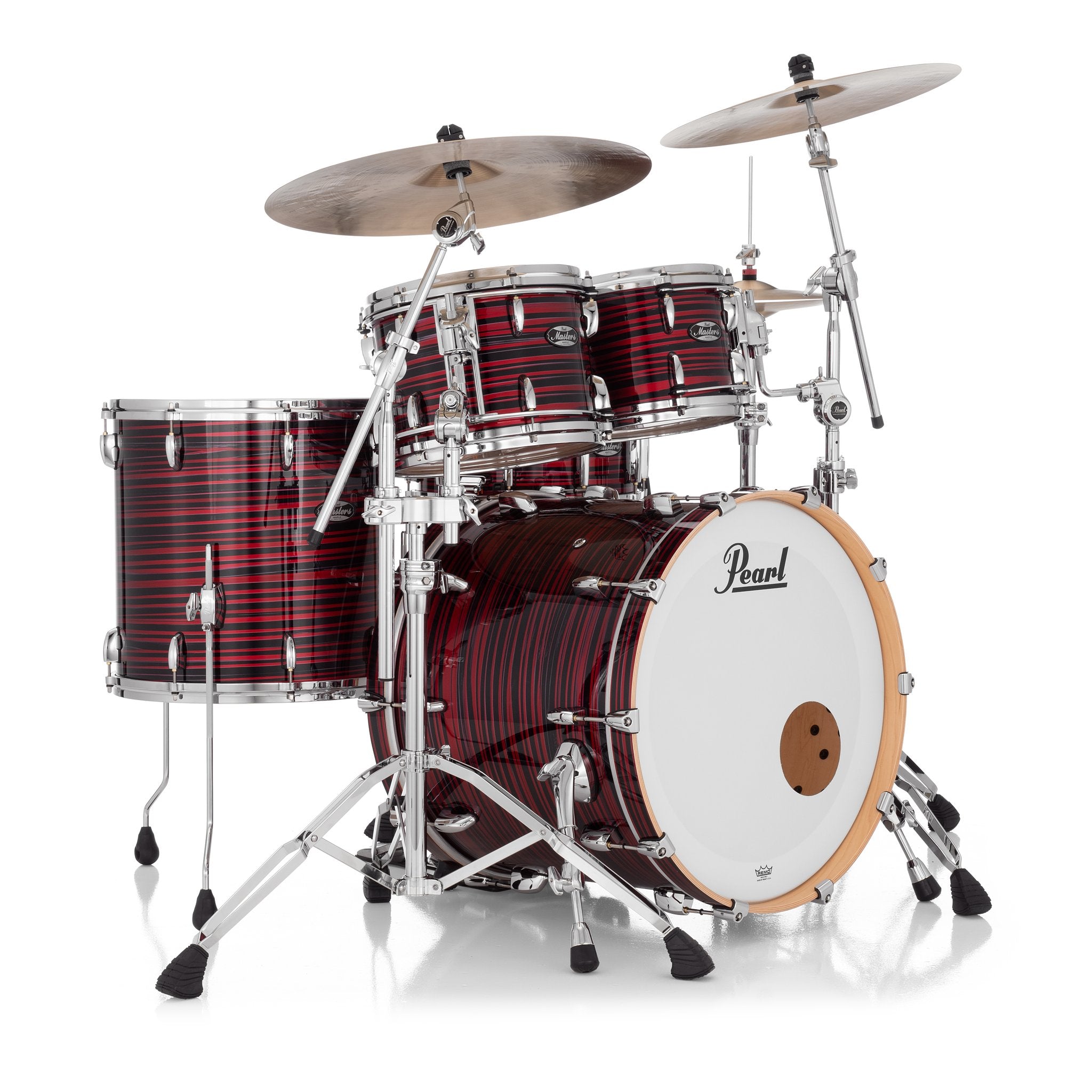 Pearl Masters Maple 4-Piece Shell Pack with GyroLock-L Tom Mount - 22" Bass Drum - Red Oyster Swirl - Image 5