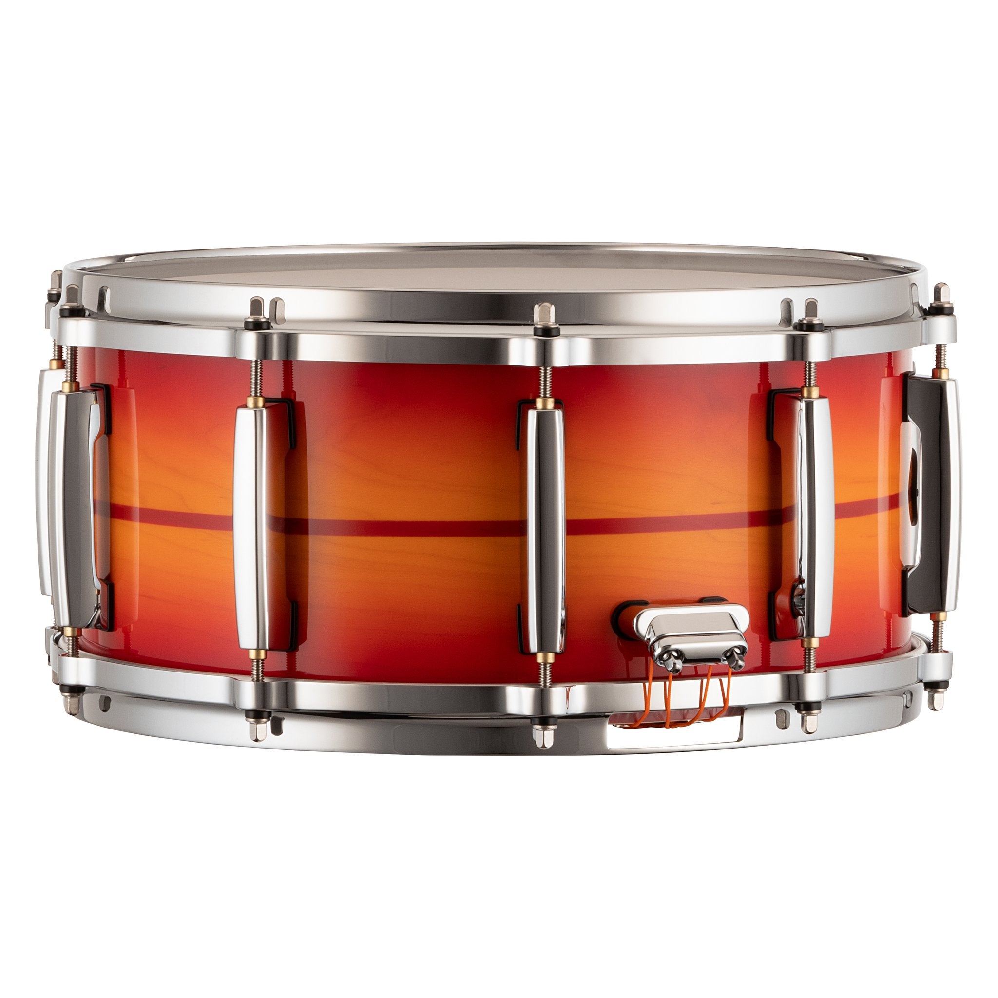 Pearl Masters Maple/Gum 14x6.5 Snare - Sunburst With Red Stripe MMGC1465S/C857 Butt Plate