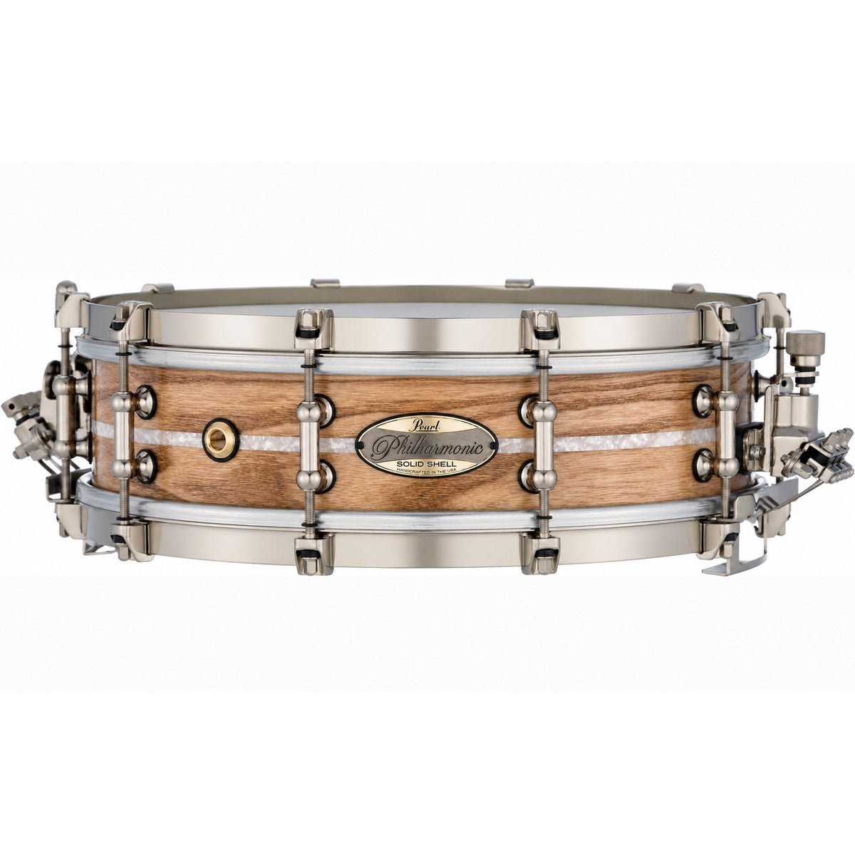 Pearl Philharmonic Solid Shell Ash Concert Snare Drum 14x4 Fully Rounded Bearing Edges Nicotine White Marine Inlay PHSA1440R/N1005