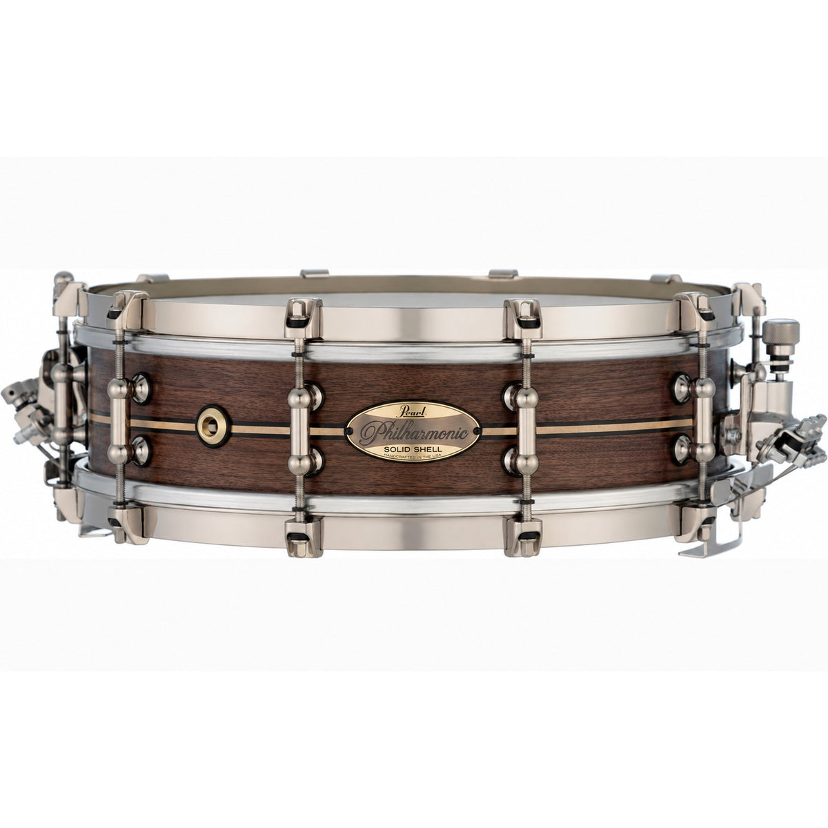 Pearl Philharmonic Solid Shell Walnut Concert Snare Drum 14x4 Fully Rounded Bearing Edges Boxwood-Rose Single Inlay PHSW1440R/N1006