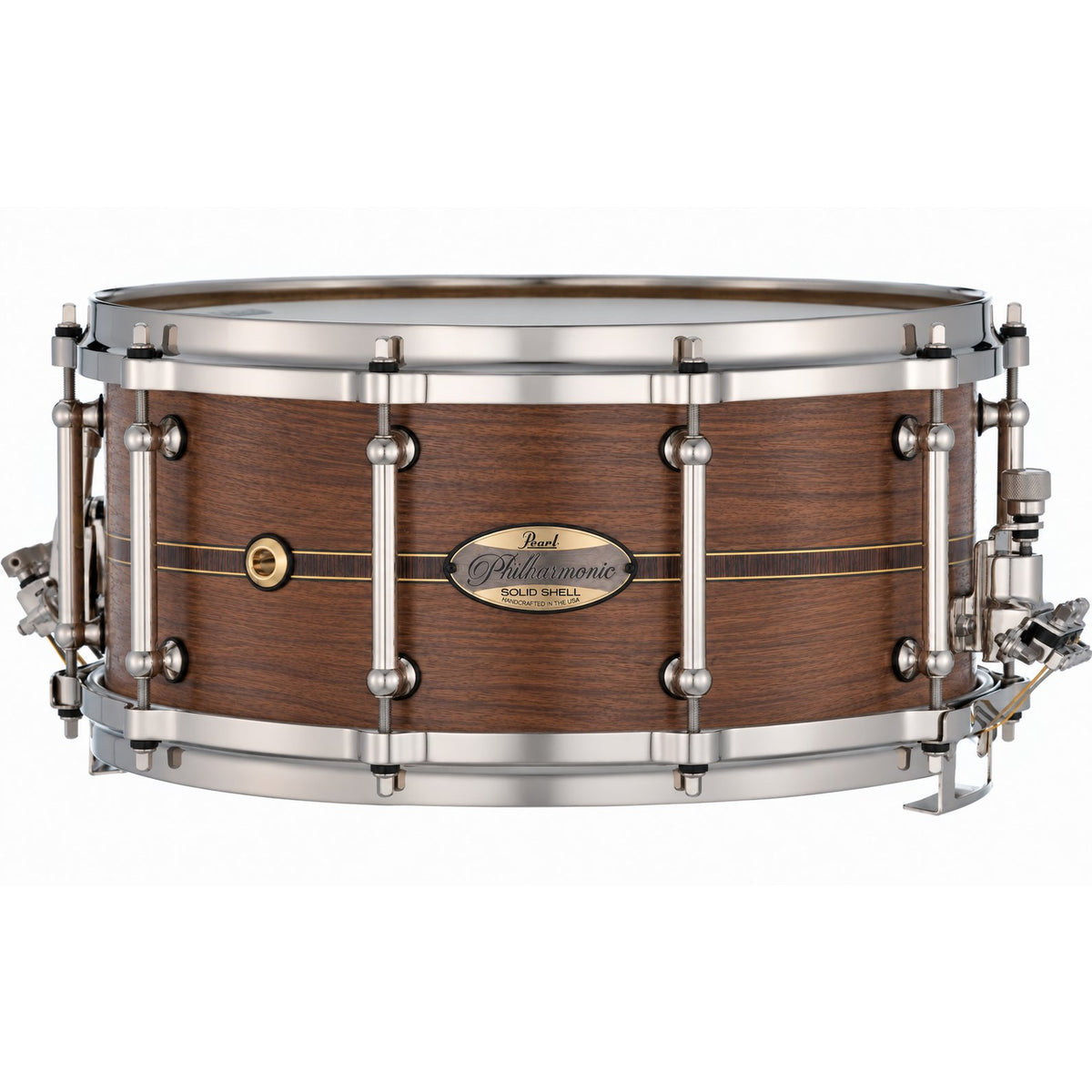 Pearl Philharmonic Walnut Solid Shell Concert Snare Drum 14x6.5 Fully Rounded Bearing Edges Kingwood Center Inlay PHSW1465R/N1001