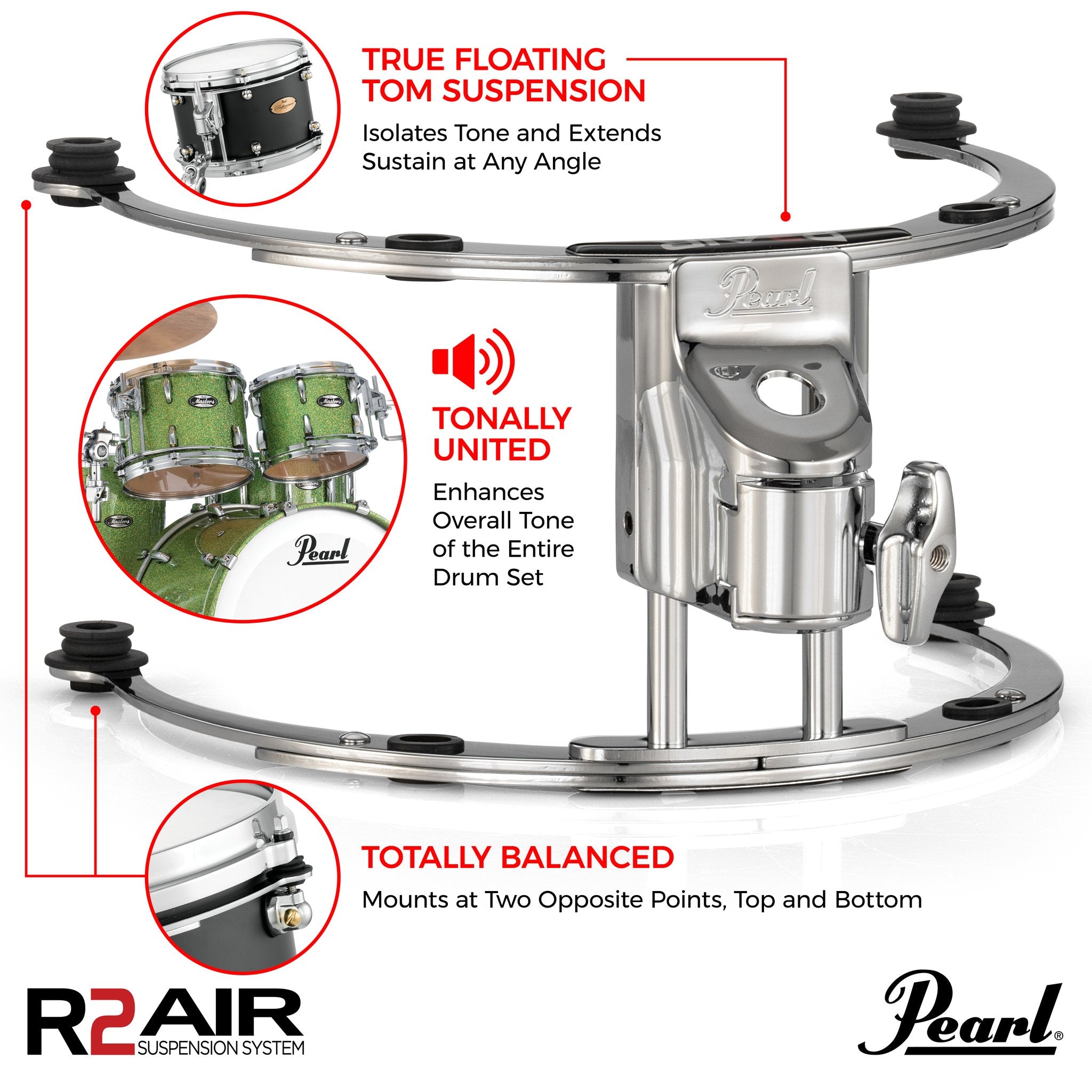 Pearl R2 Air Tom Mount with 12mm GyroLock-L Bracket - For 16" x 13" / 16" x 14" - Image 2
