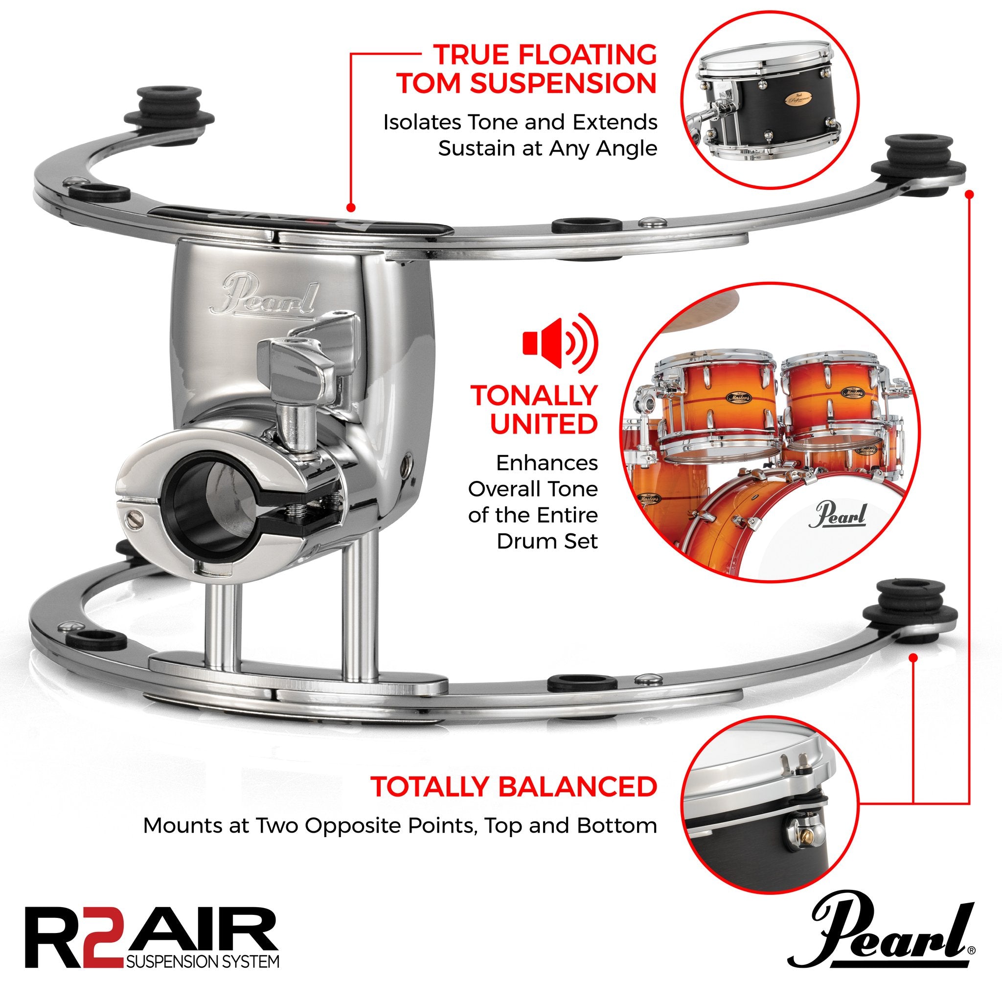 Pearl R2 Air Tom Mount with 7/8" GyroLock Bracket - For 13" x 11" / 13" x 12" - Image 10