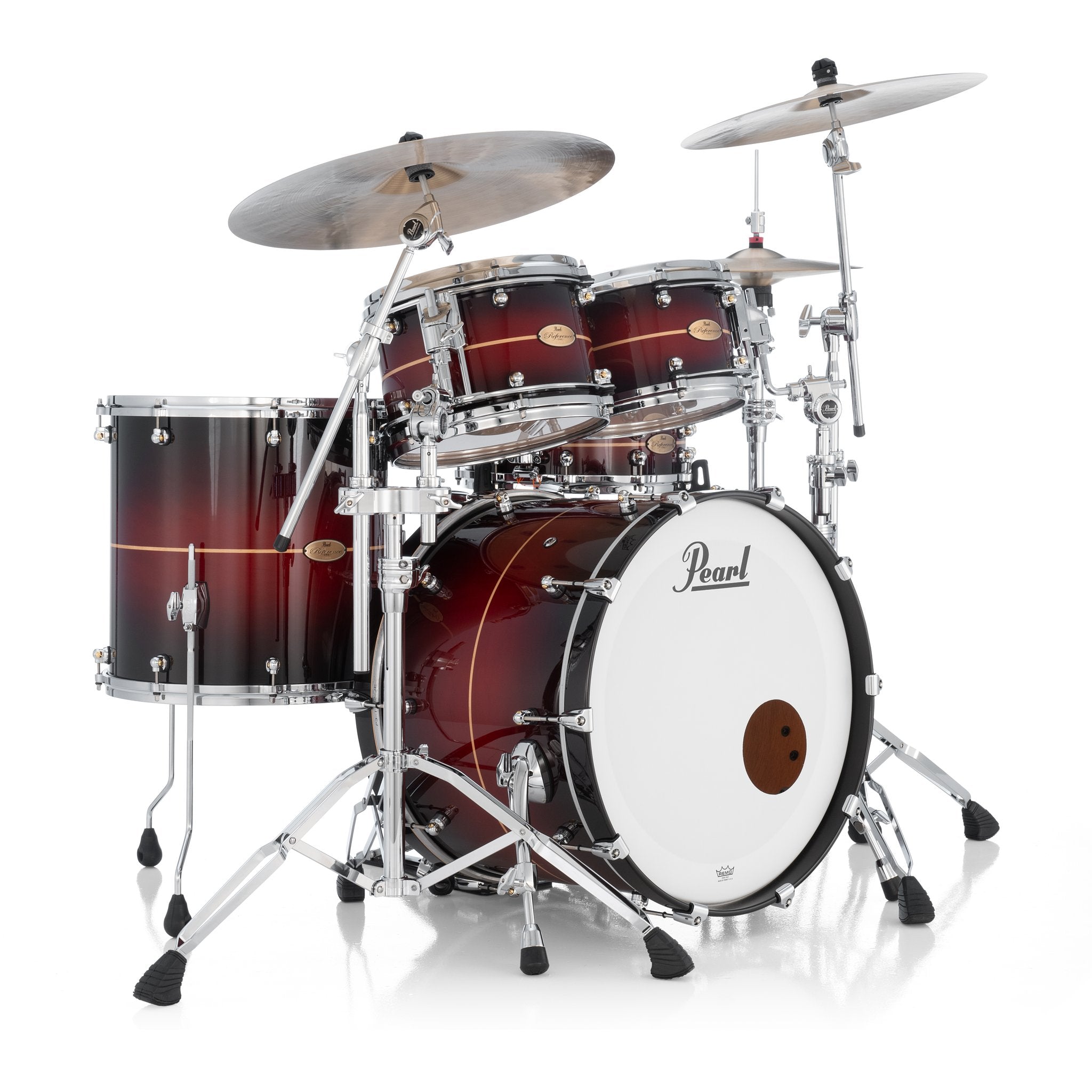 Pearl Reference One 4-piece Drum Set Shell Pack - 22" x 16" Bass Drum - 12mm Tom Mount - Natural Banded Redburst - Image 2