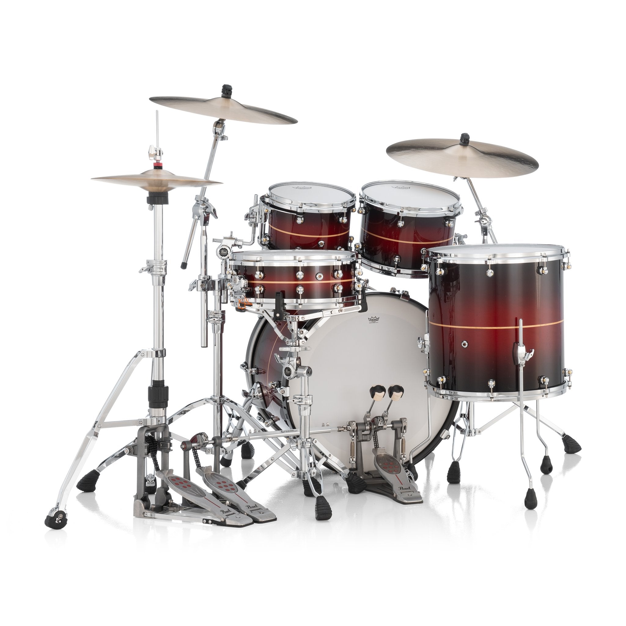 Pearl Reference One 4-piece Drum Set Shell Pack - 22" x 16" Bass Drum - 12mm Tom Mount - Natural Banded Redburst - Image 4