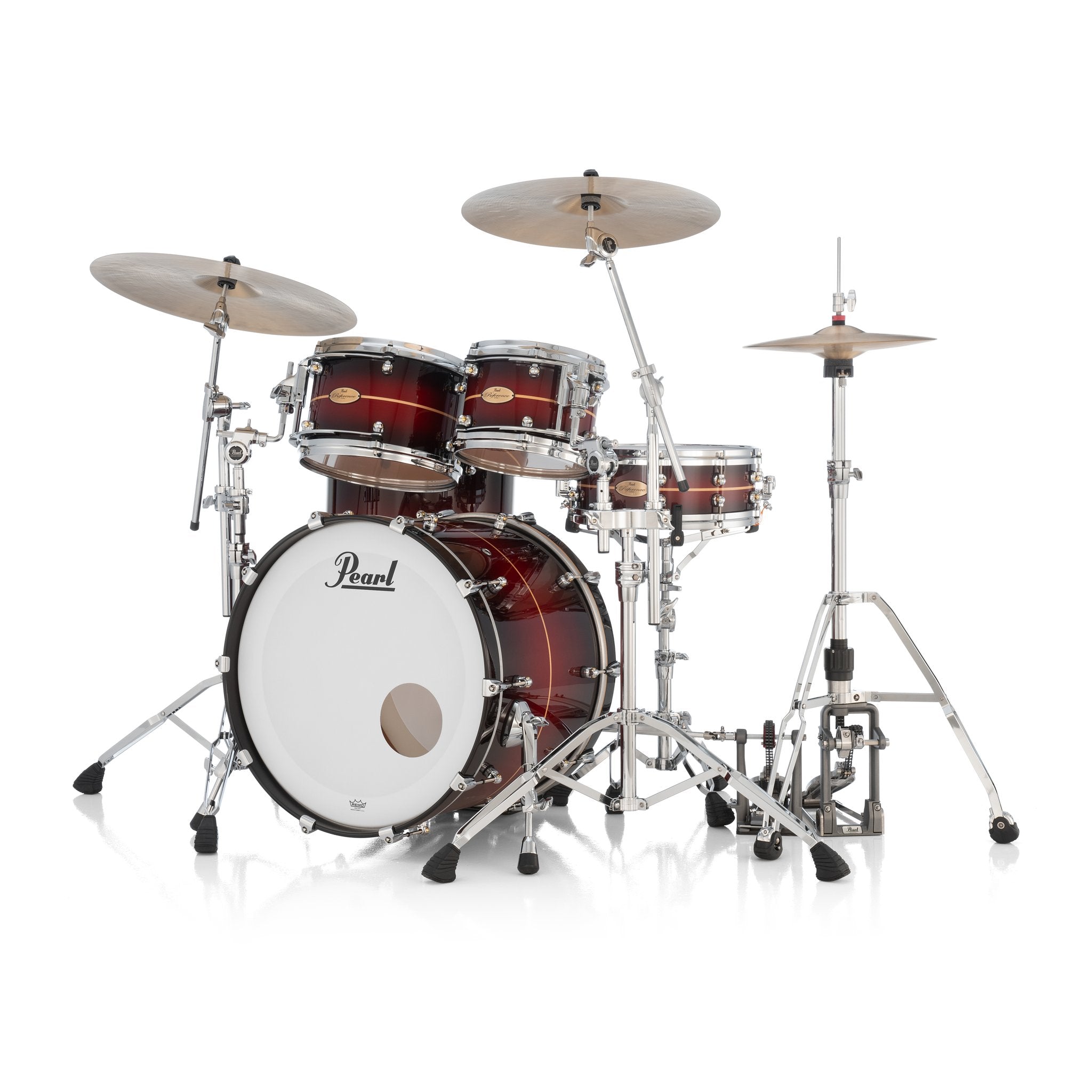 Pearl Reference One 4-piece Drum Set Shell Pack - 22" x 16" Bass Drum - 12mm Tom Mount - Natural Banded Redburst - Image 5