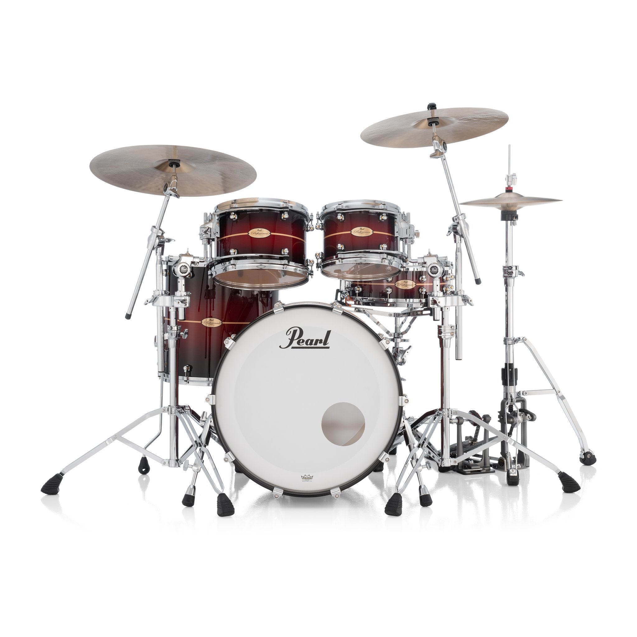 Pearl Reference One 4-piece Drum Set Shell Pack - 22" x 16" Bass Drum - 12mm Tom Mount - Natural Banded Redburst - Image 6