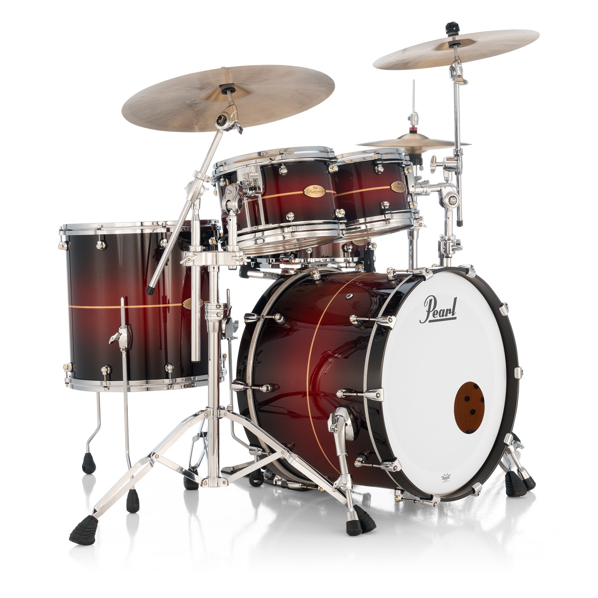 Pearl Reference One 4-piece Drum Set Shell Pack - 22" x 16" Bass Drum - 7/8" Tom Mount - Natural Banded Redburst - Image 2