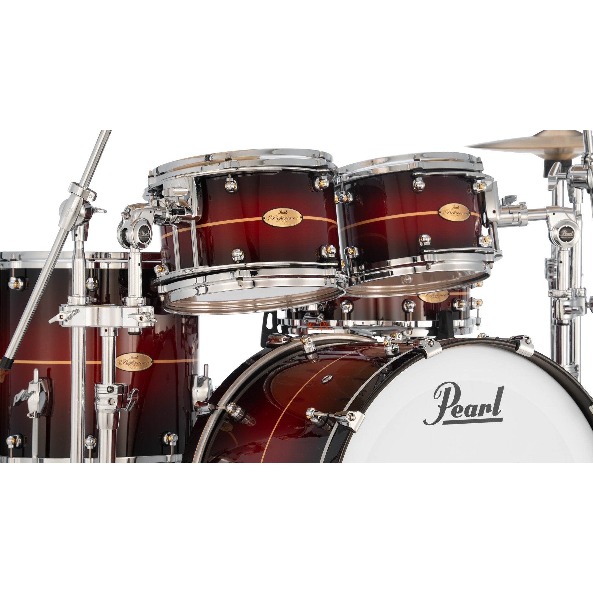 Pearl Reference One 4-piece Drum Set Shell Pack - 22" x 16" Bass Drum - 7/8" Tom Mount - Natural Banded Redburst - Image 7