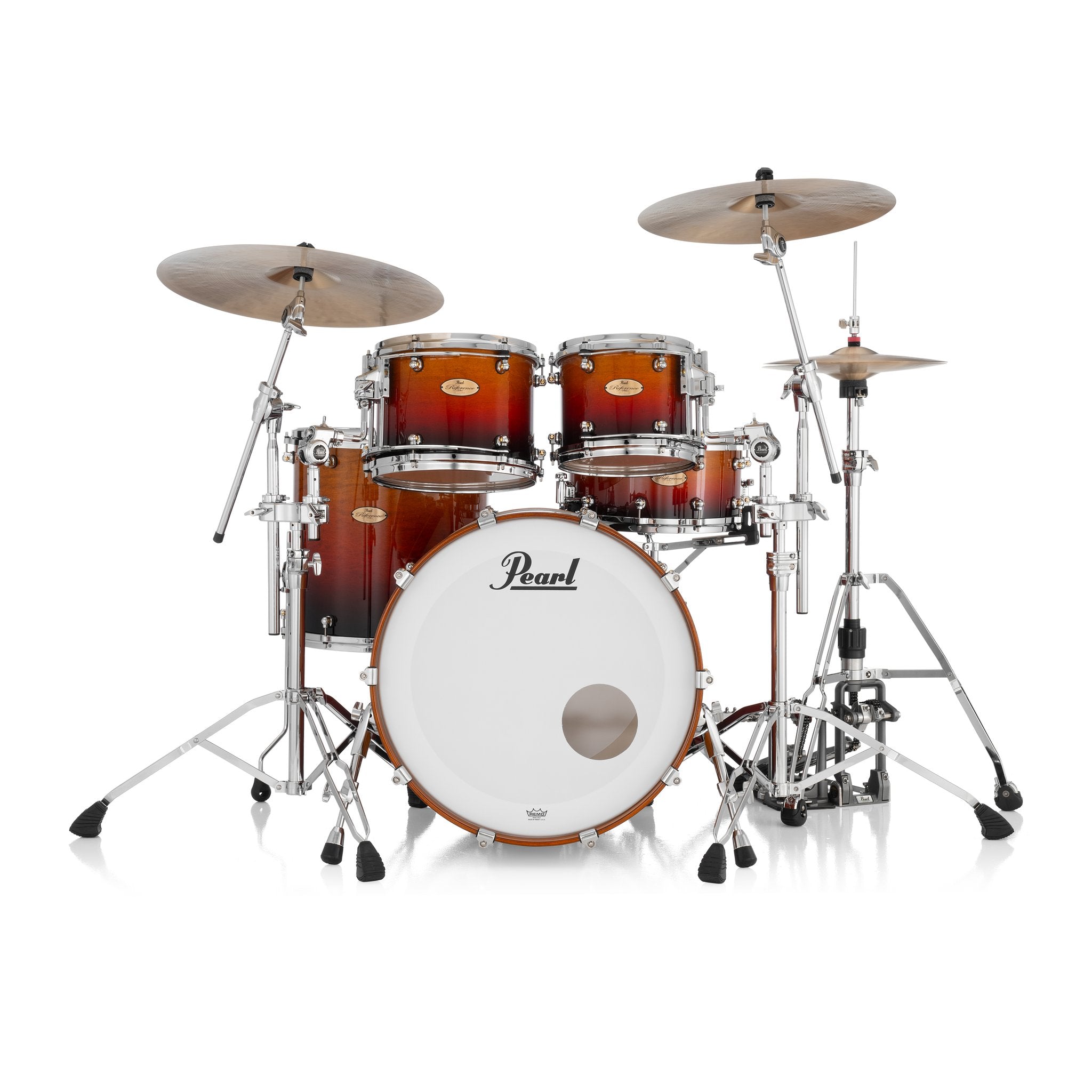Pearl Reference One 4-piece Drum Set Shell Pack - 22" x 18" Bass Drum - 12mm Tom Mount - Cherry Amber Fade - Image 3