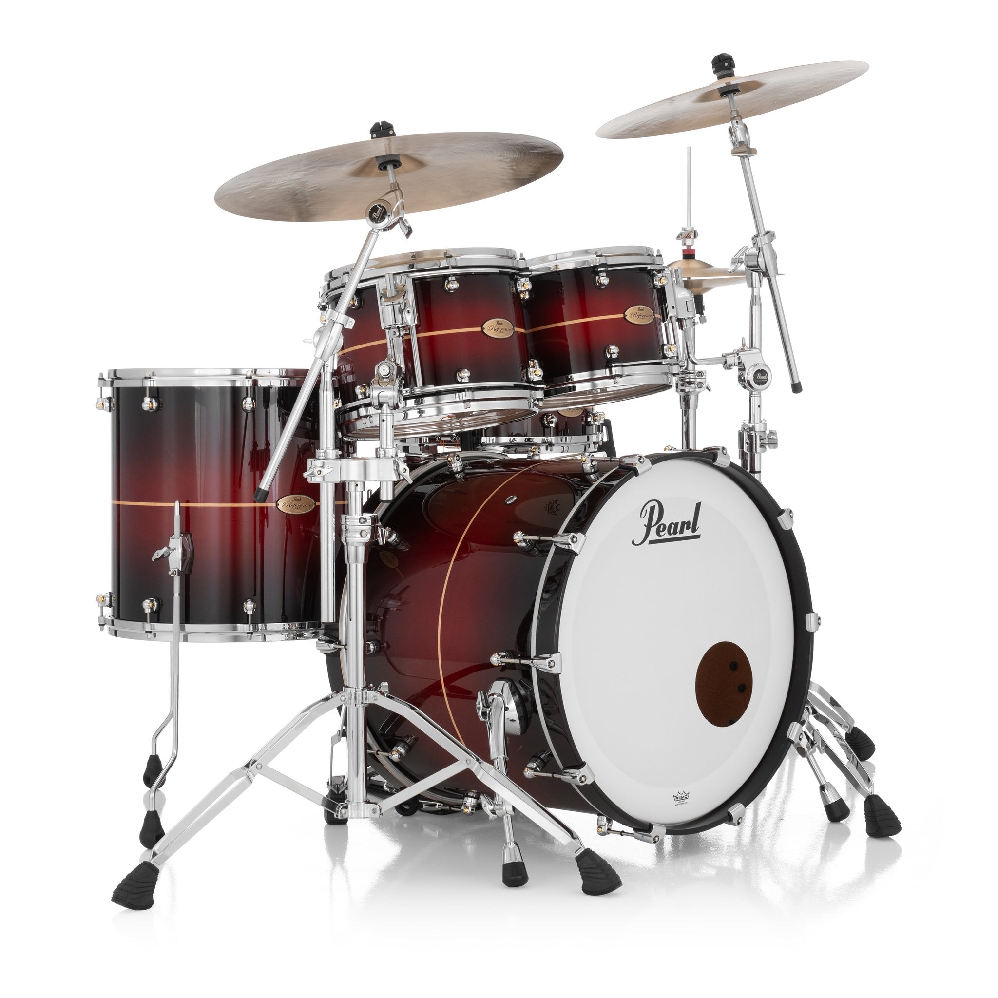 Pearl Reference One 4-piece Drum Set Shell Pack - 22" x 18" Bass Drum - 12mm Tom Mount - Natural Banded Redburst - Image 10