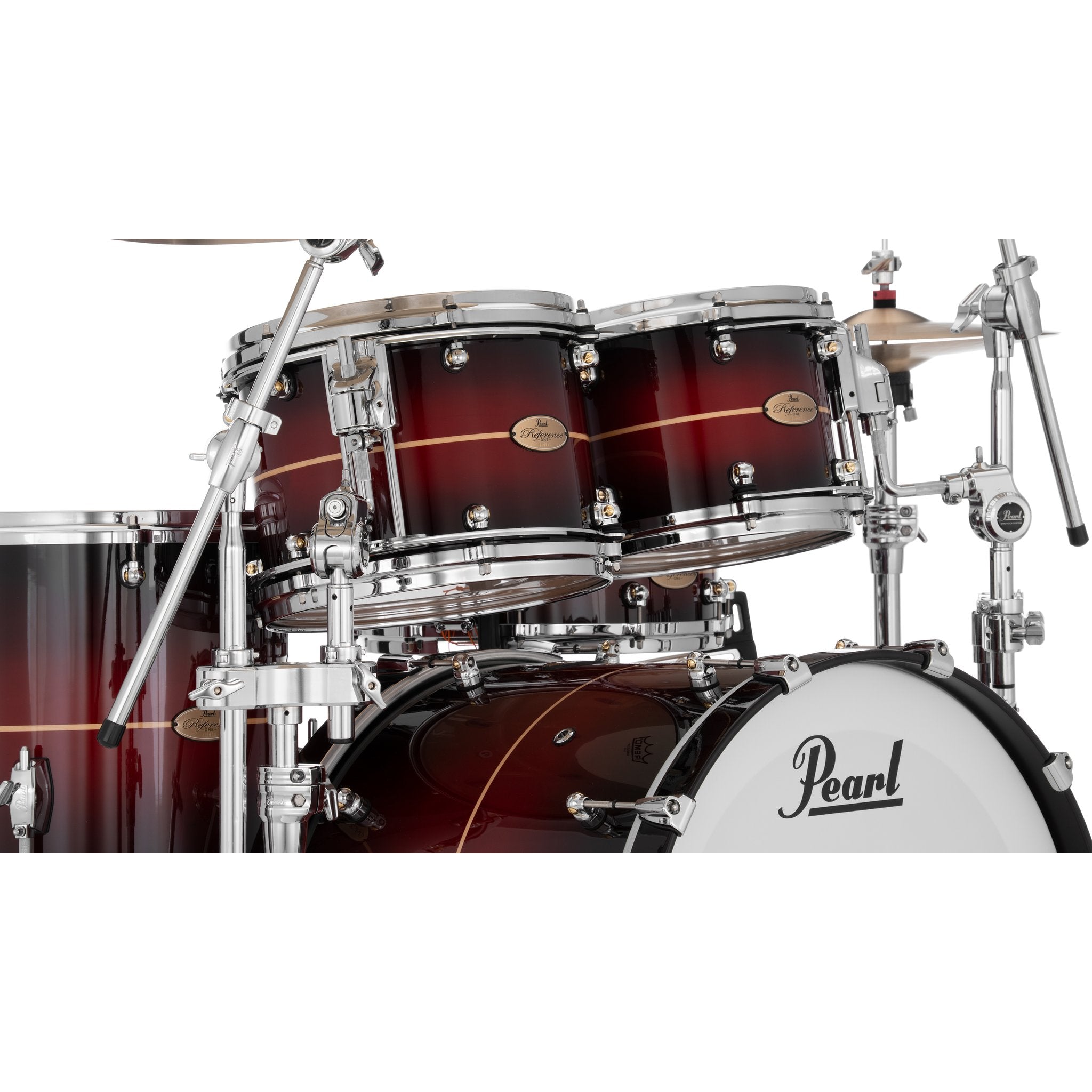 Pearl Reference One 4-piece Drum Set Shell Pack - 22" x 18" Bass Drum - 12mm Tom Mount - Natural Banded Redburst - Image 5